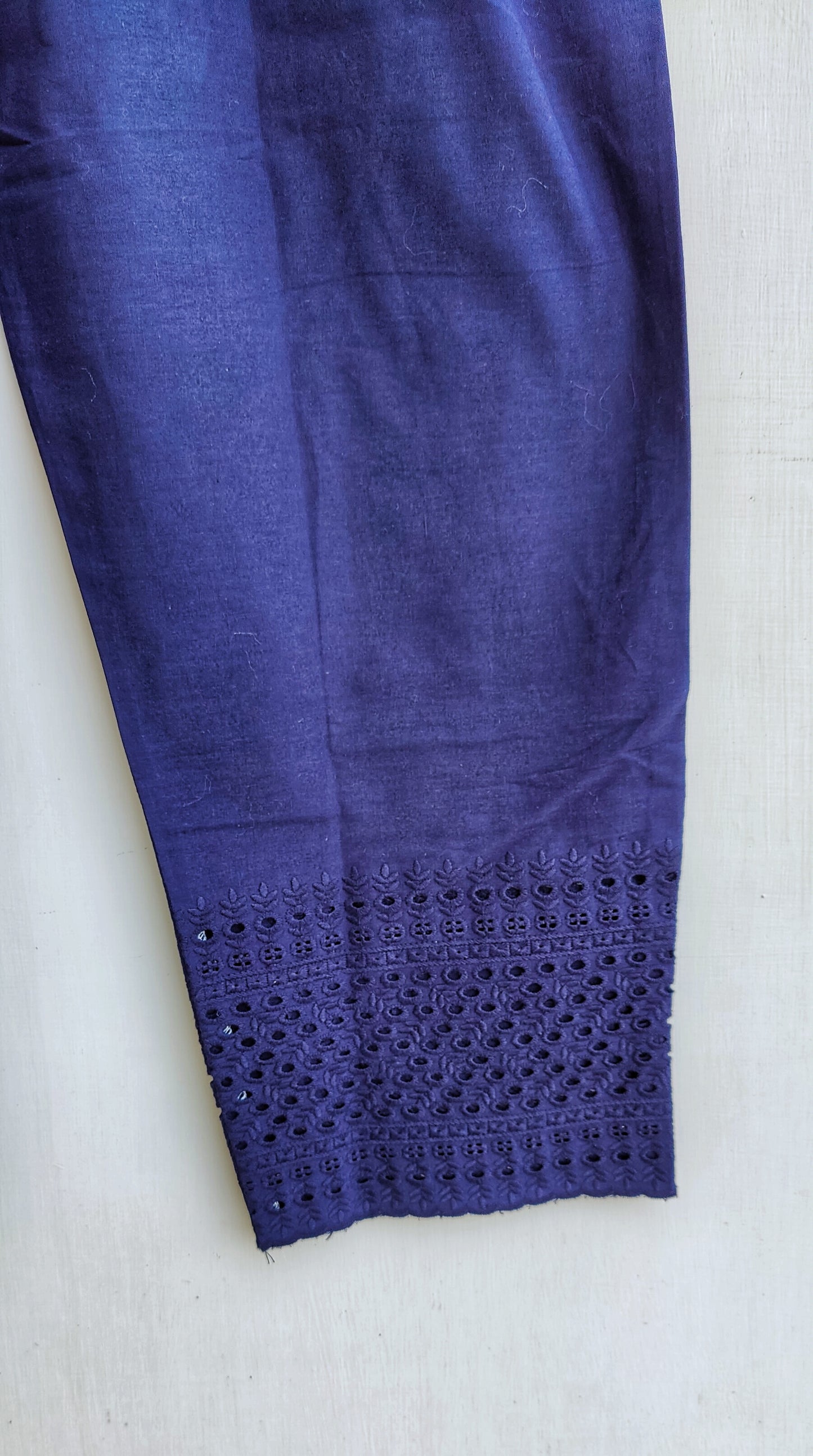 Navy Blue Relaxed Fit Pure Cotton Pants with Chikankari Detailing
