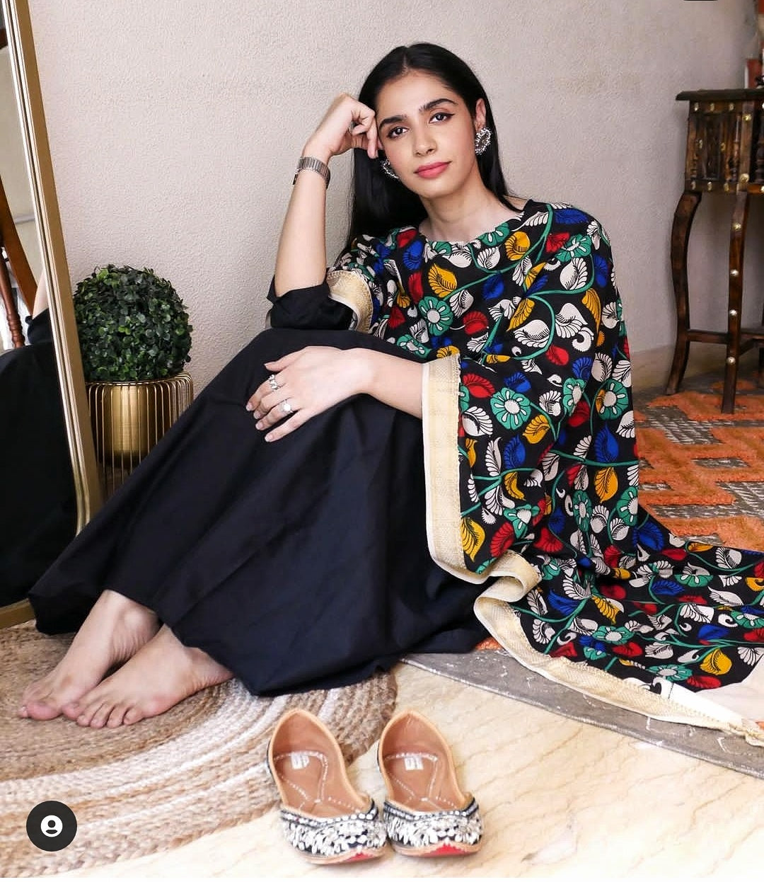 2 Piece Black Kalidaar Suit with Plazzo Set (without dupatta) - Desisass