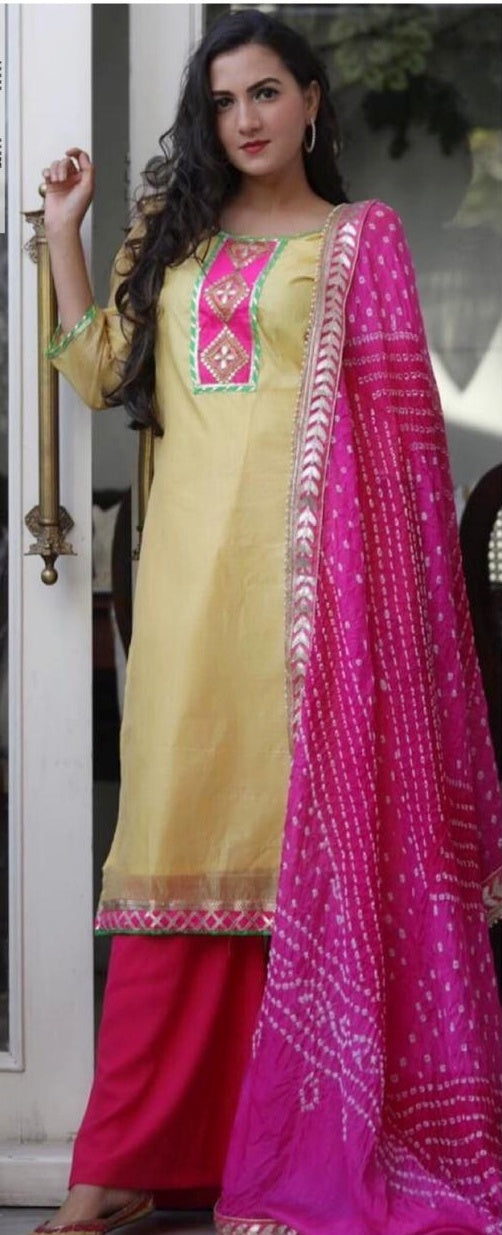 Chanderi Silk Gota Patti Suit with Bandhej Dupatta