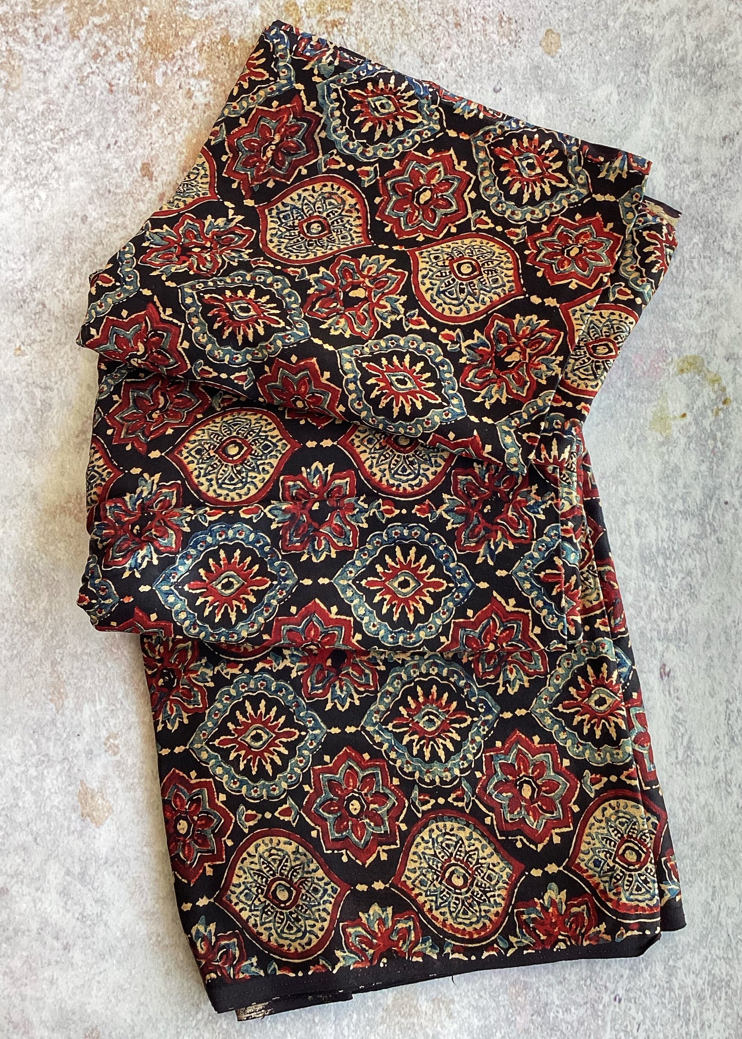 Black Jaal Motif Ajrakh Mashru Silk fabric