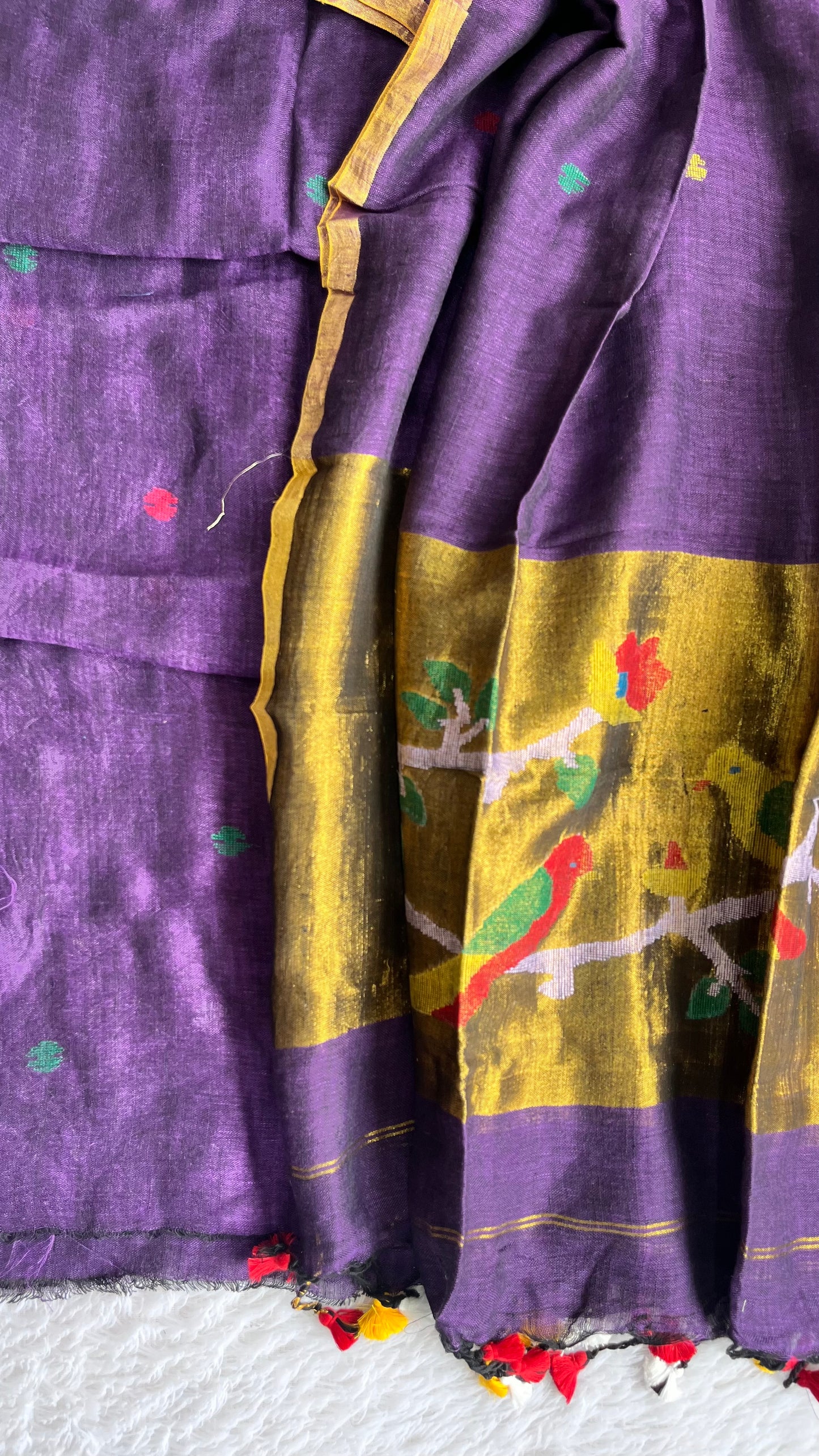 Purple Paithani Unstitched Pure Linen on Linen Hand Woven Daman 2 pc Suit Set