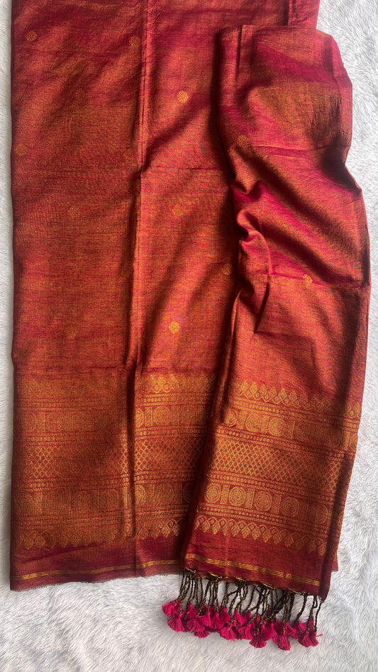 Onion Pink Unstitched Pure Linen with Tissue Woven daman 2 pc Suit Set