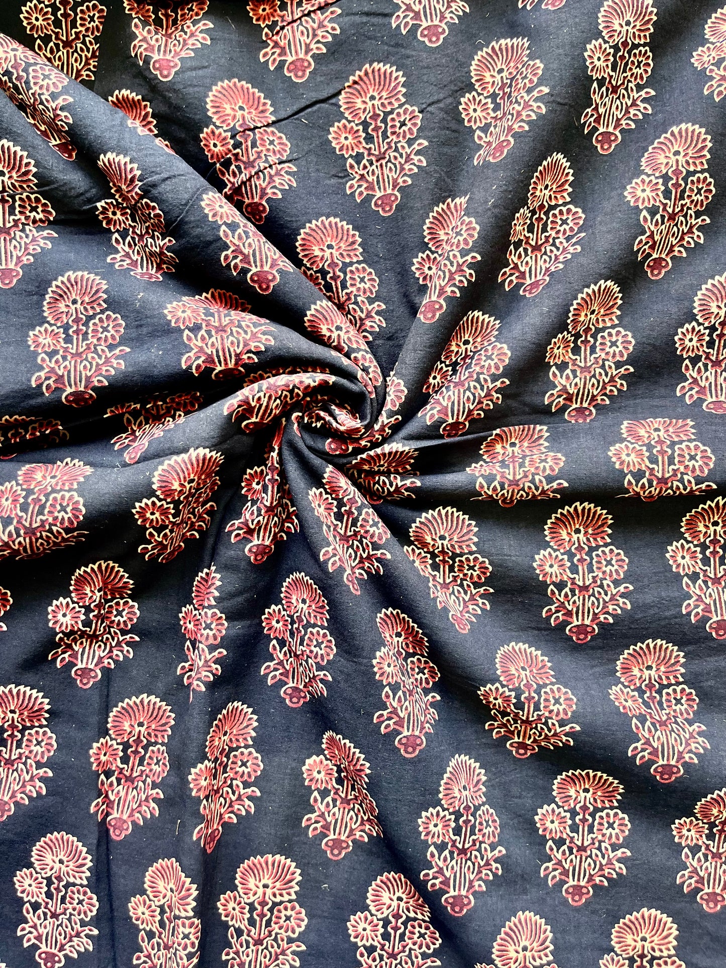 Black Booti Motif Ajrakh Hand Block Printed Natural Dyed Cotton Fabric