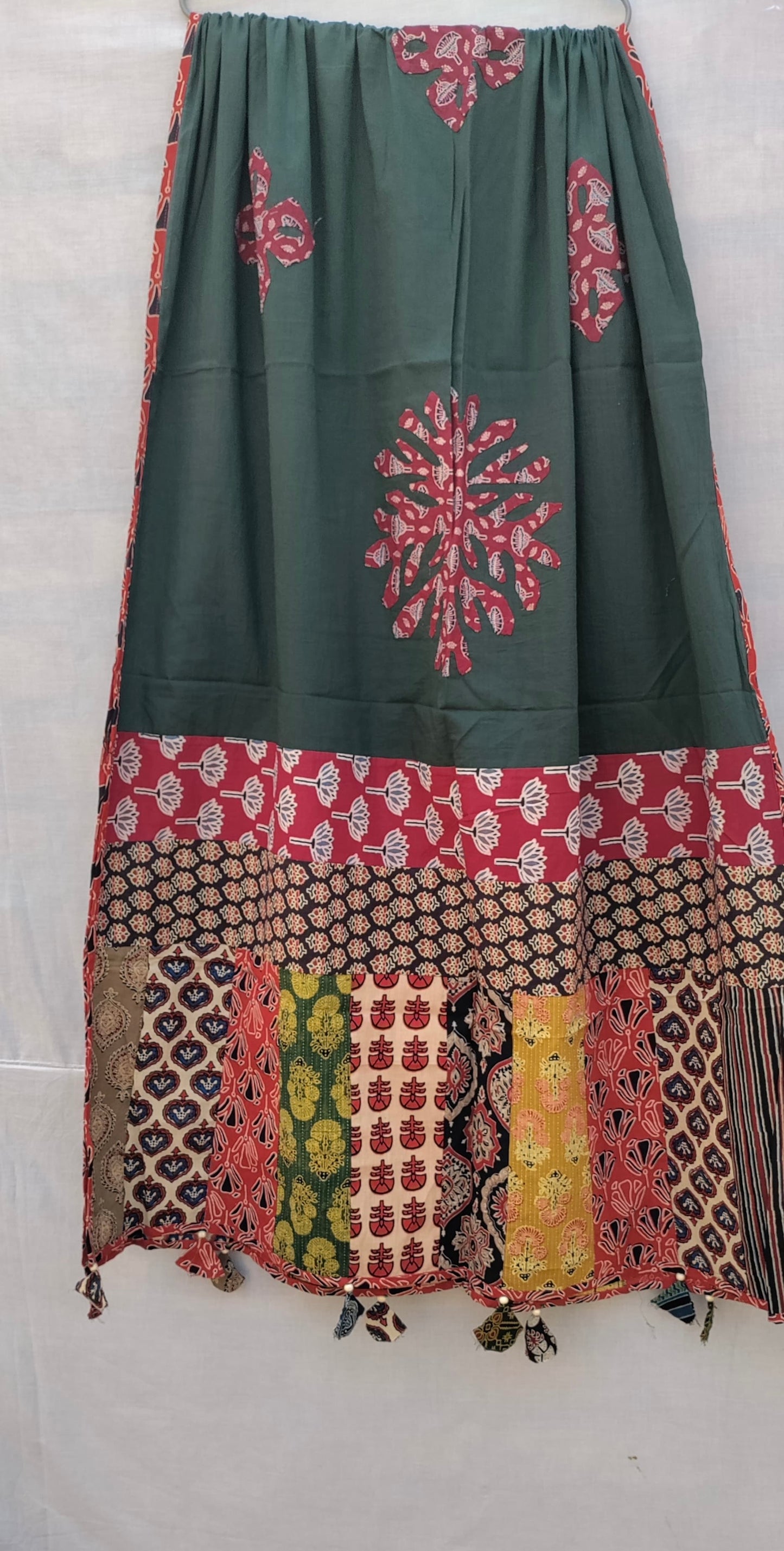 Bottle Green Ajrakh Applique Patchwork Cotton Dupatta