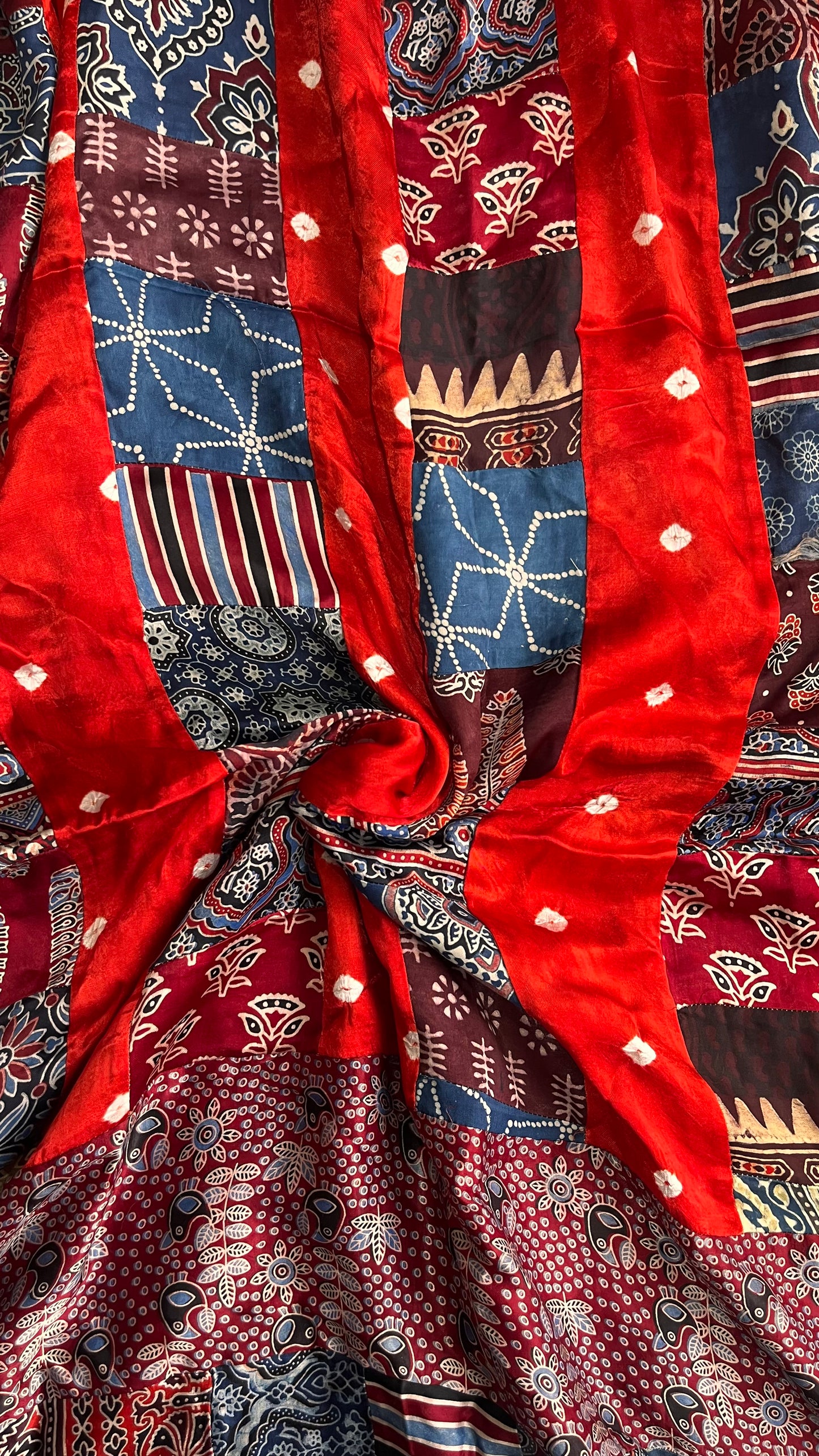 Crimson Glory Handblock Multicoloured Applique Modal Silk Dupatta with Tassels