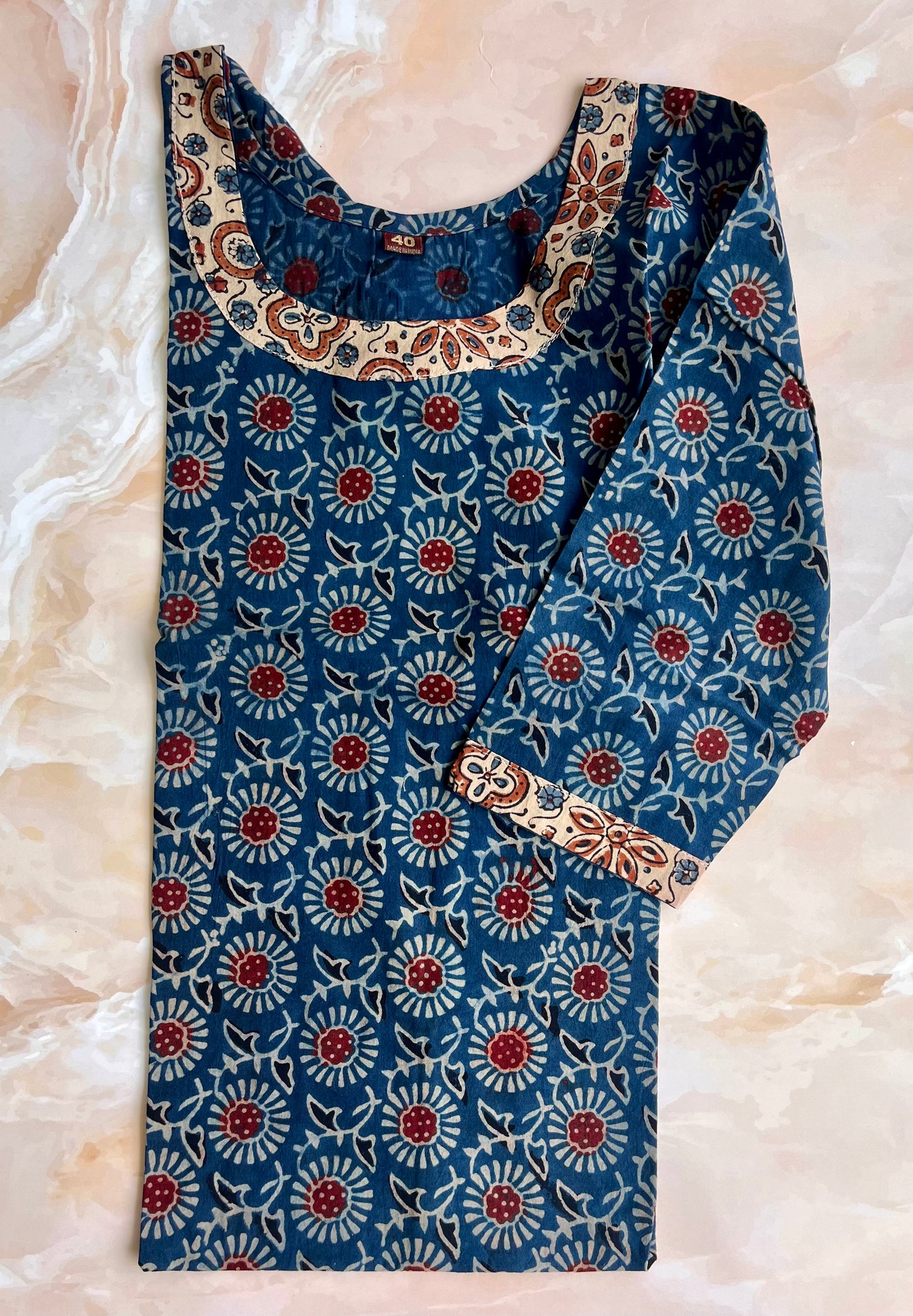 Blue and Cream Pure Cotton Ajrakh Kurti