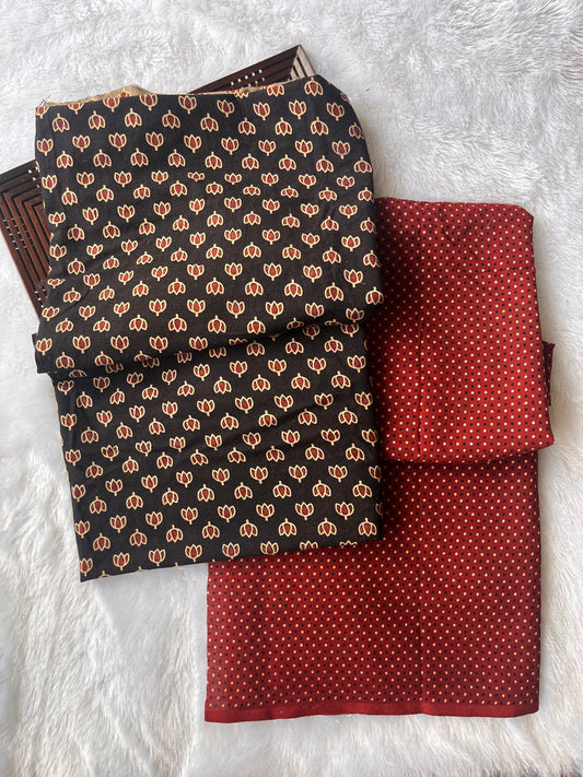 Black and Maroon Kamal Buti Motif Pure Cotton 2pc Suit Set