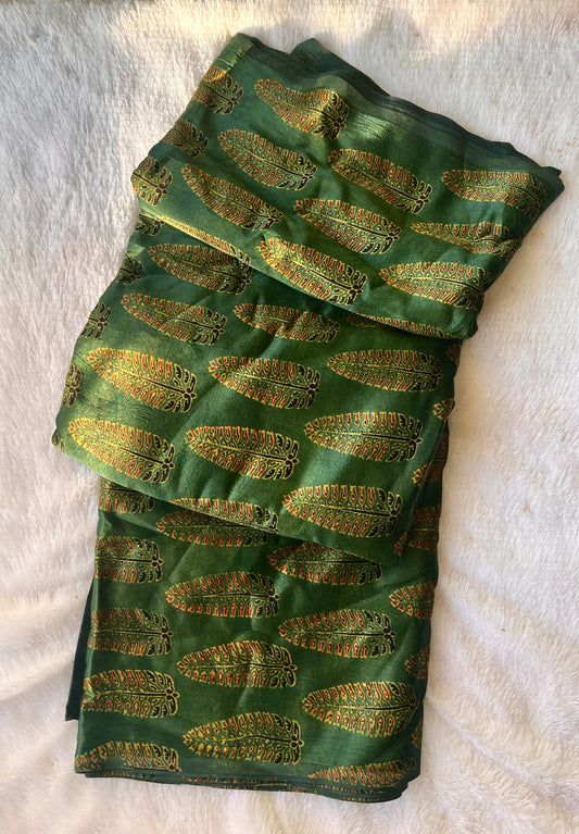 Green Asopallav Motif Ajrakh Mashru Silk fabric