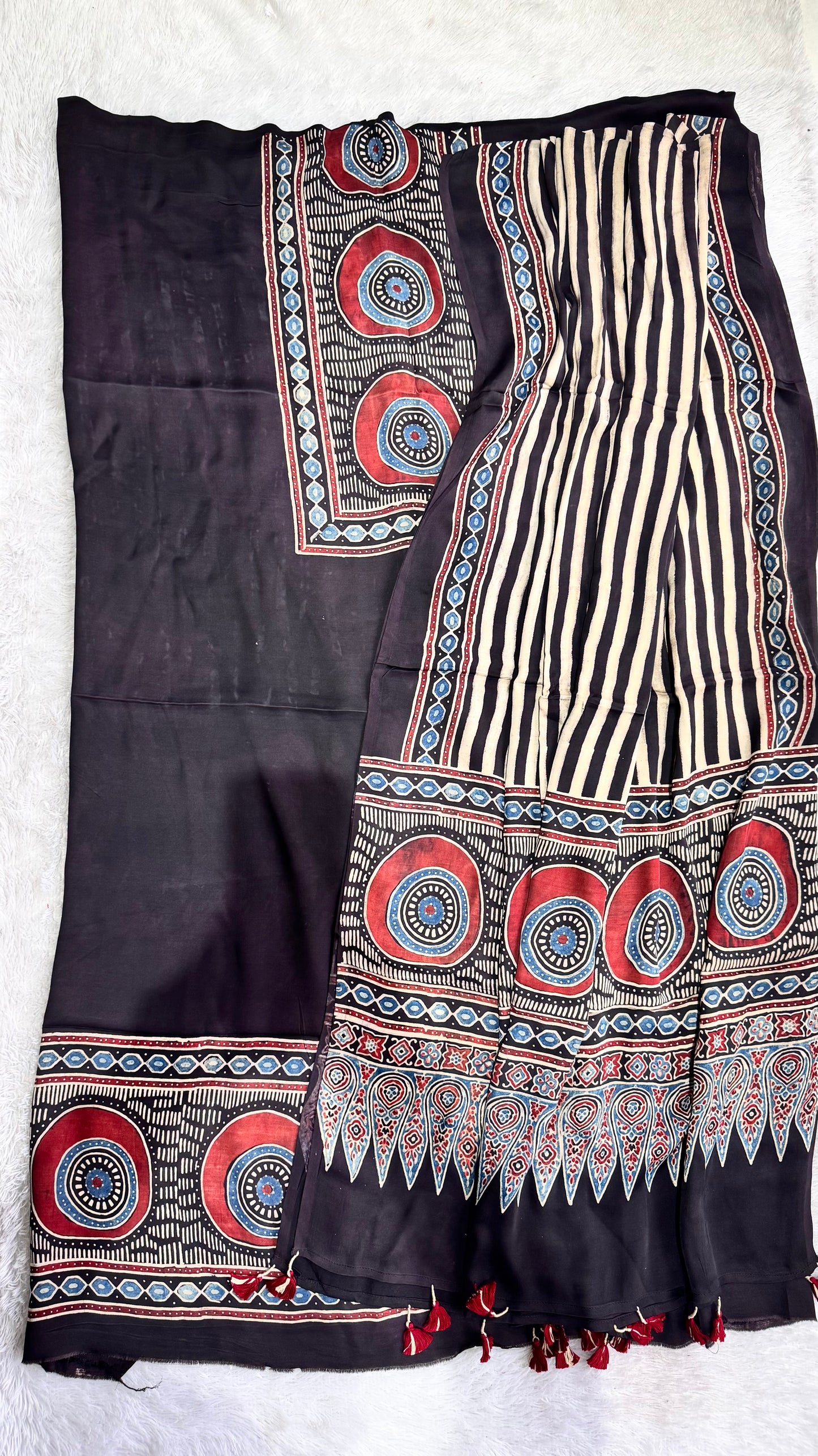 Jet Black Anar Buta Motif Pure Modal Silk Suit with Modal Silk Dupatta