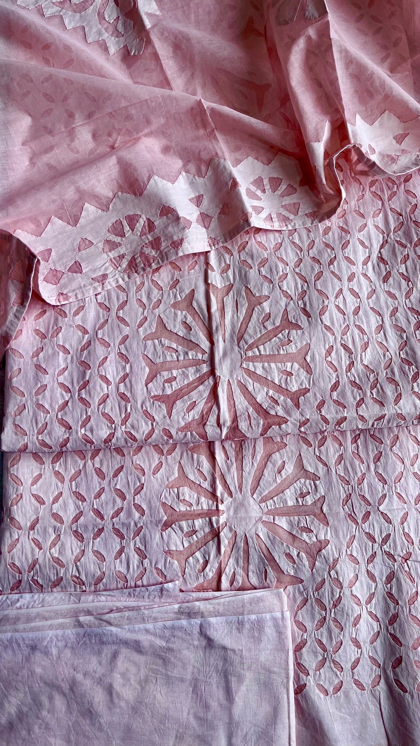 Tropical Peach Shade Barmer Applique Cut Work Cotton 3pc Suit Material Set