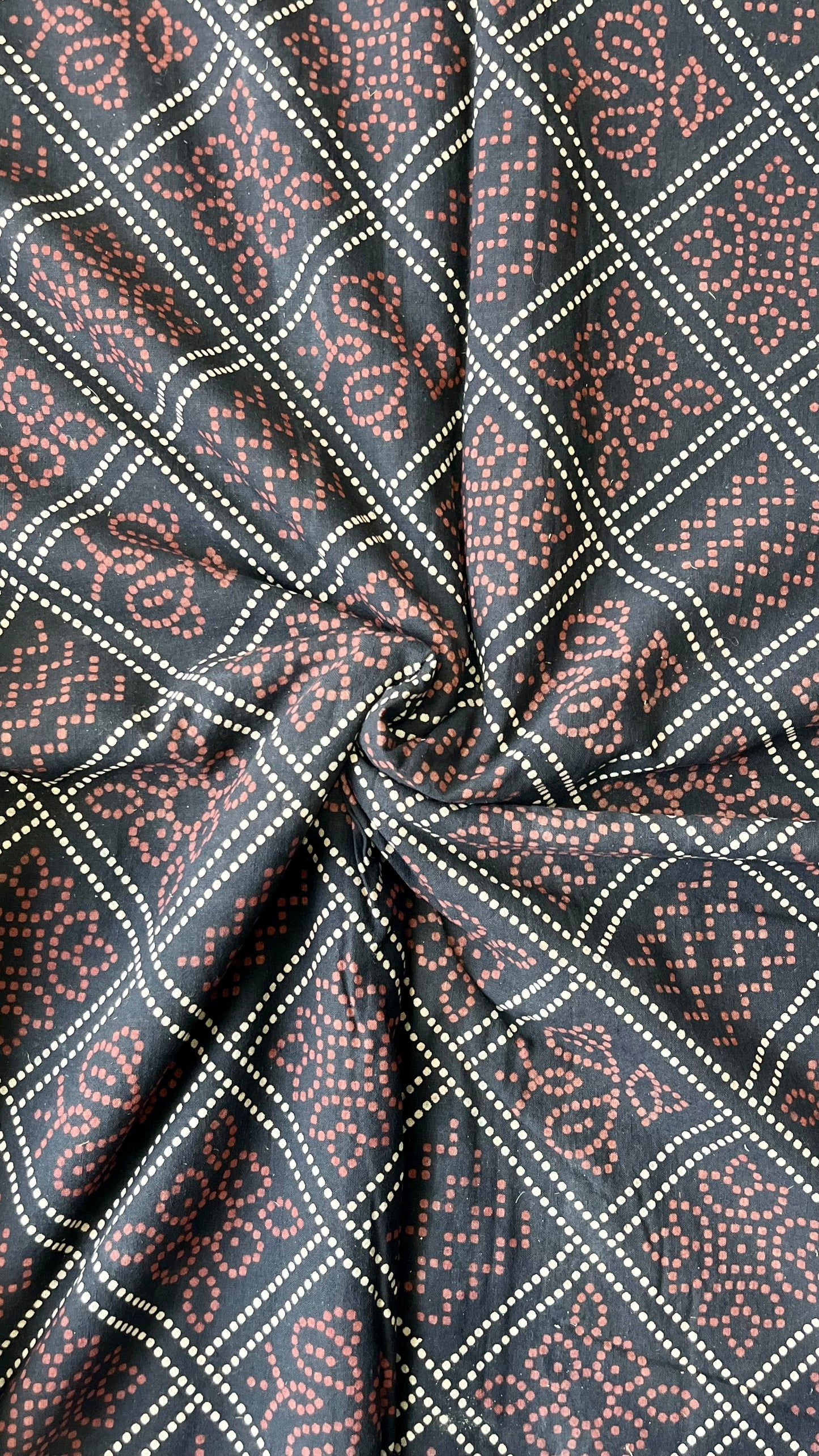 Black Patola Motif Ajrakh Hand Block Printed Natural Dyed Cotton Fabric