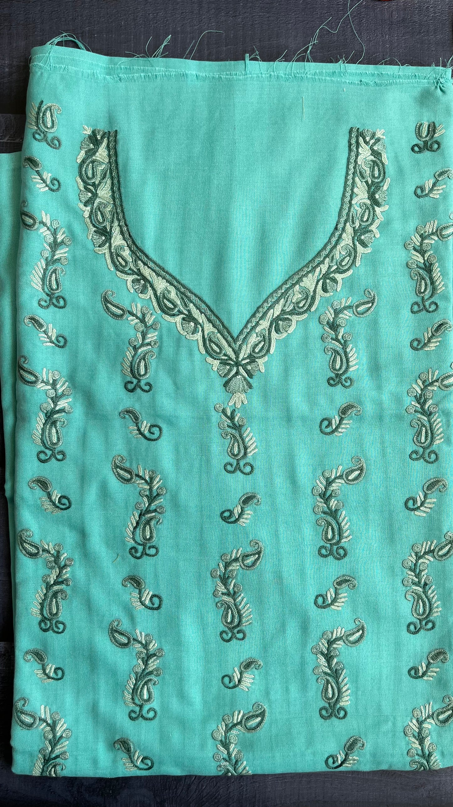 Aqua Blue Shade Pure Cotton Kashmiri Aari Embroidered Co Ord 2 pc Set