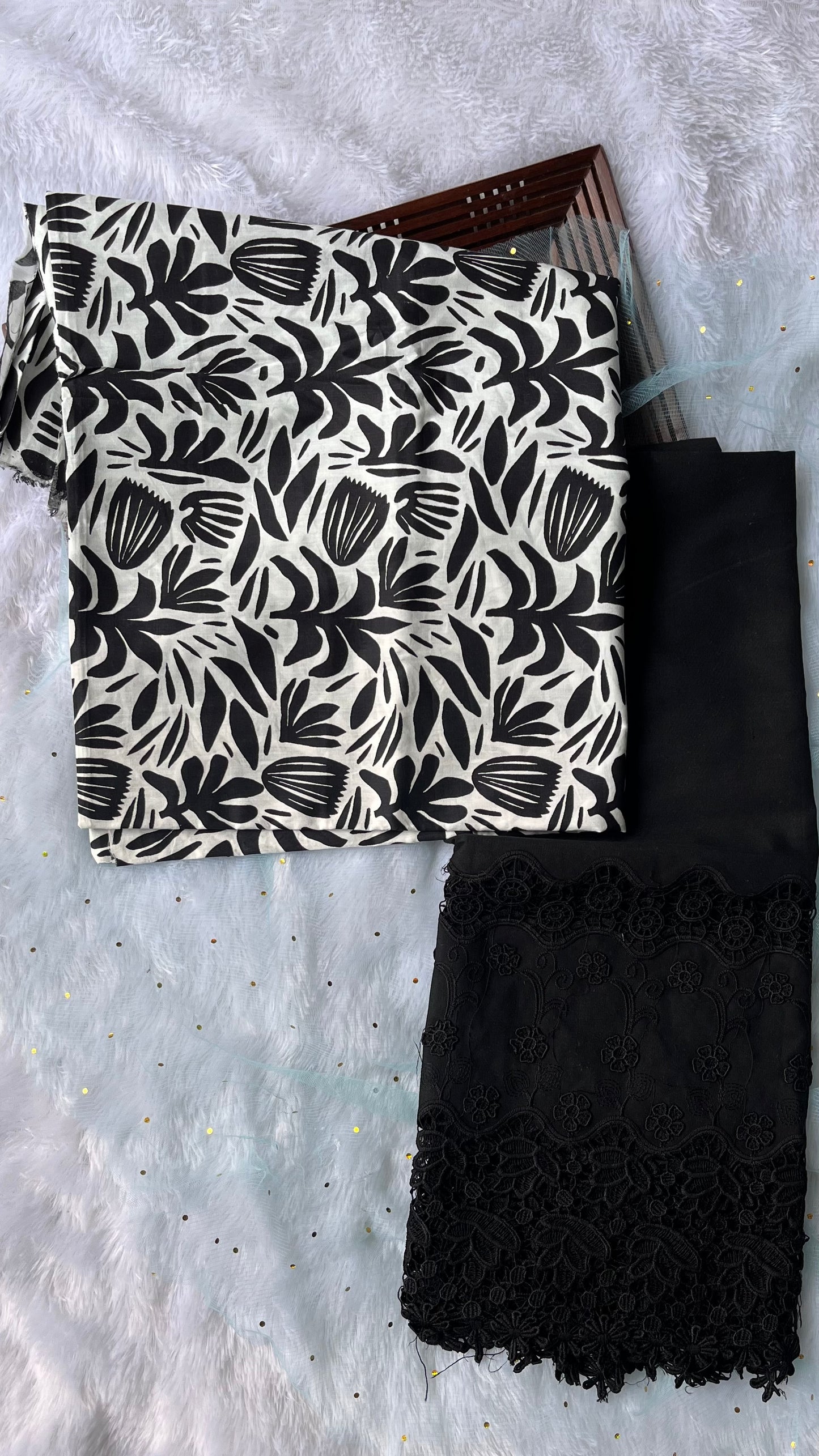 Black and White Print Pure Cotton 2pc Suit Set