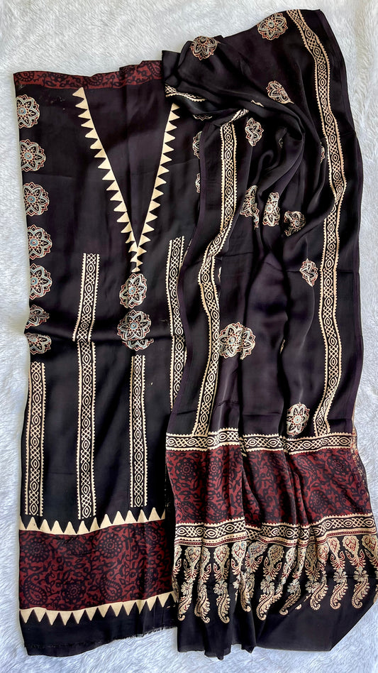 Mesmerising Black Modal silk Shirt with Ajrakh Modal Silk Dupatta