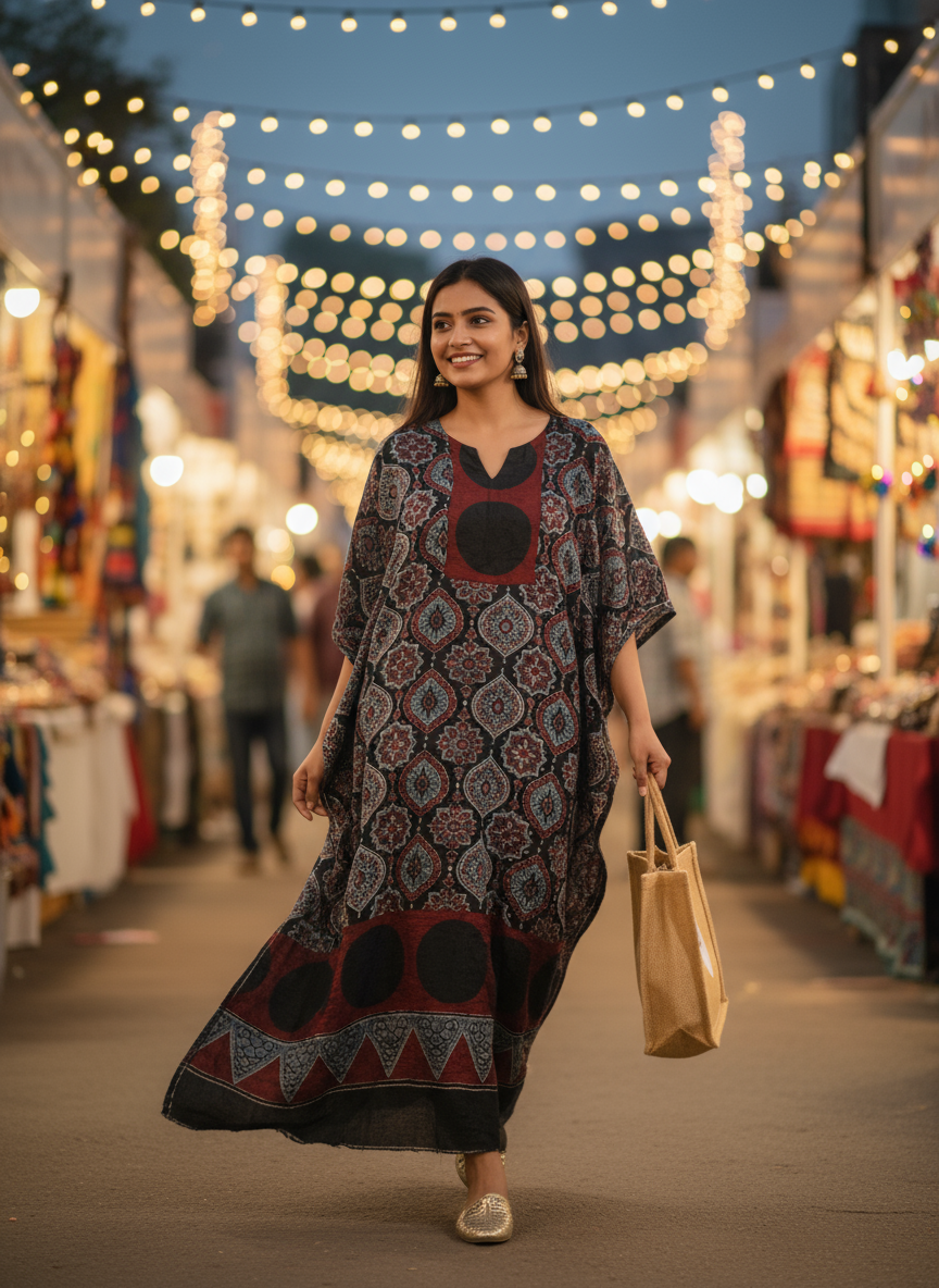 Black and Red Badaam Buta Velvet Fabric Ajrakh Hand Block Print Designer Unstitched Fabric (Kurta Only)