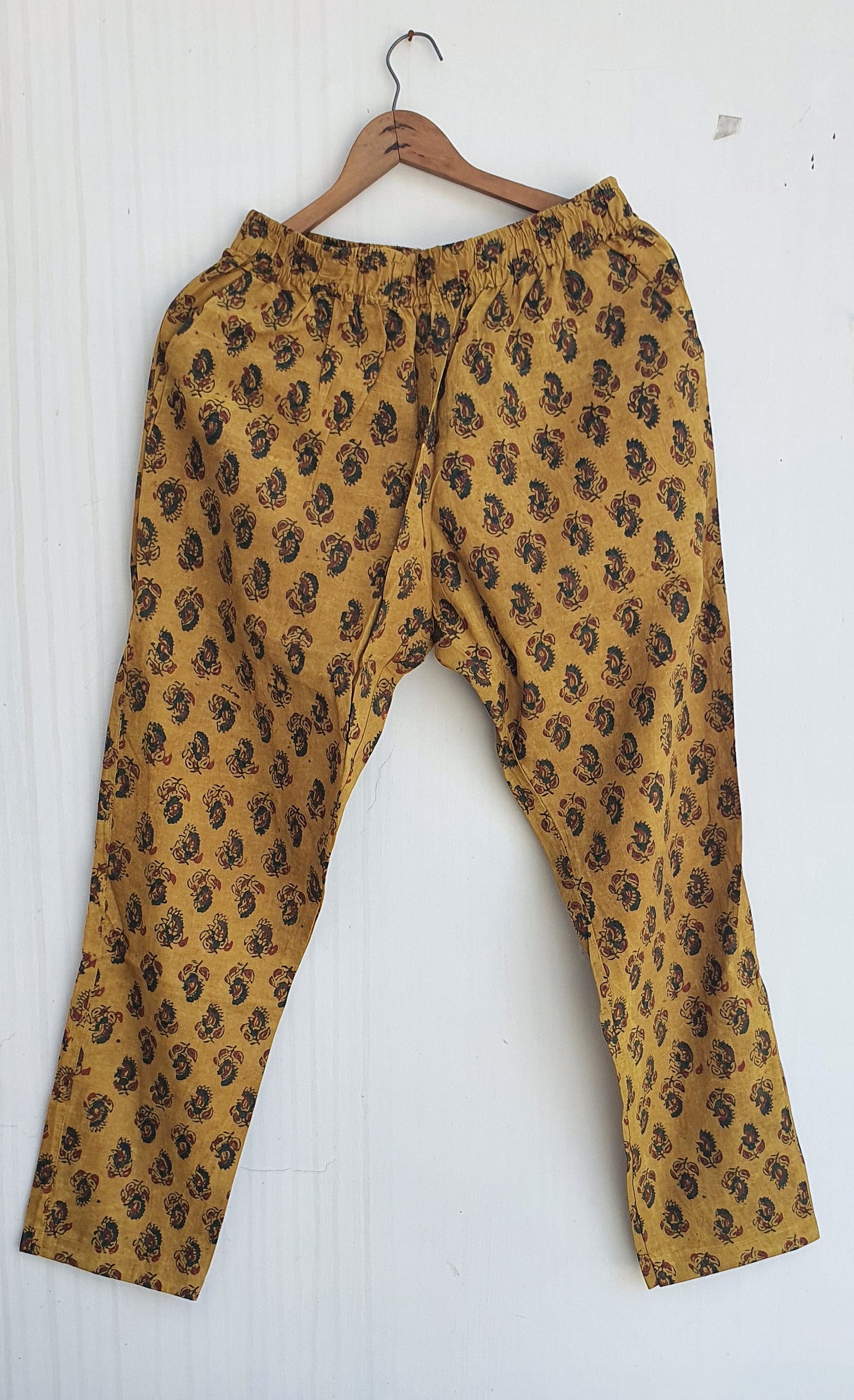 Musrard Yellow Small Flower Motif Cotton Lounge Pants