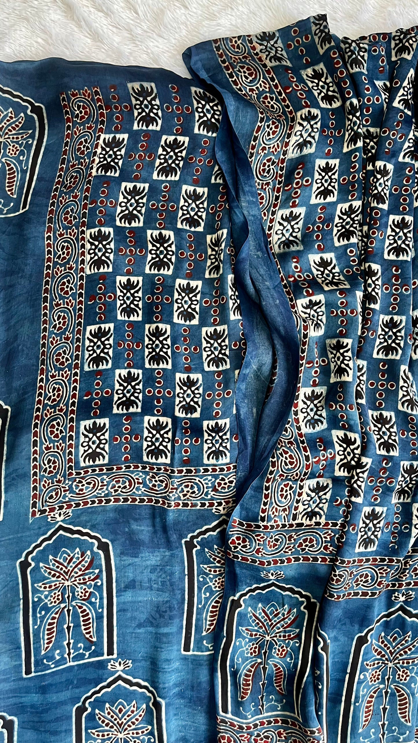 Deep Blue Jharokha Motif Modal Silk Ajrakh Hand Block 2 pc Suit Set