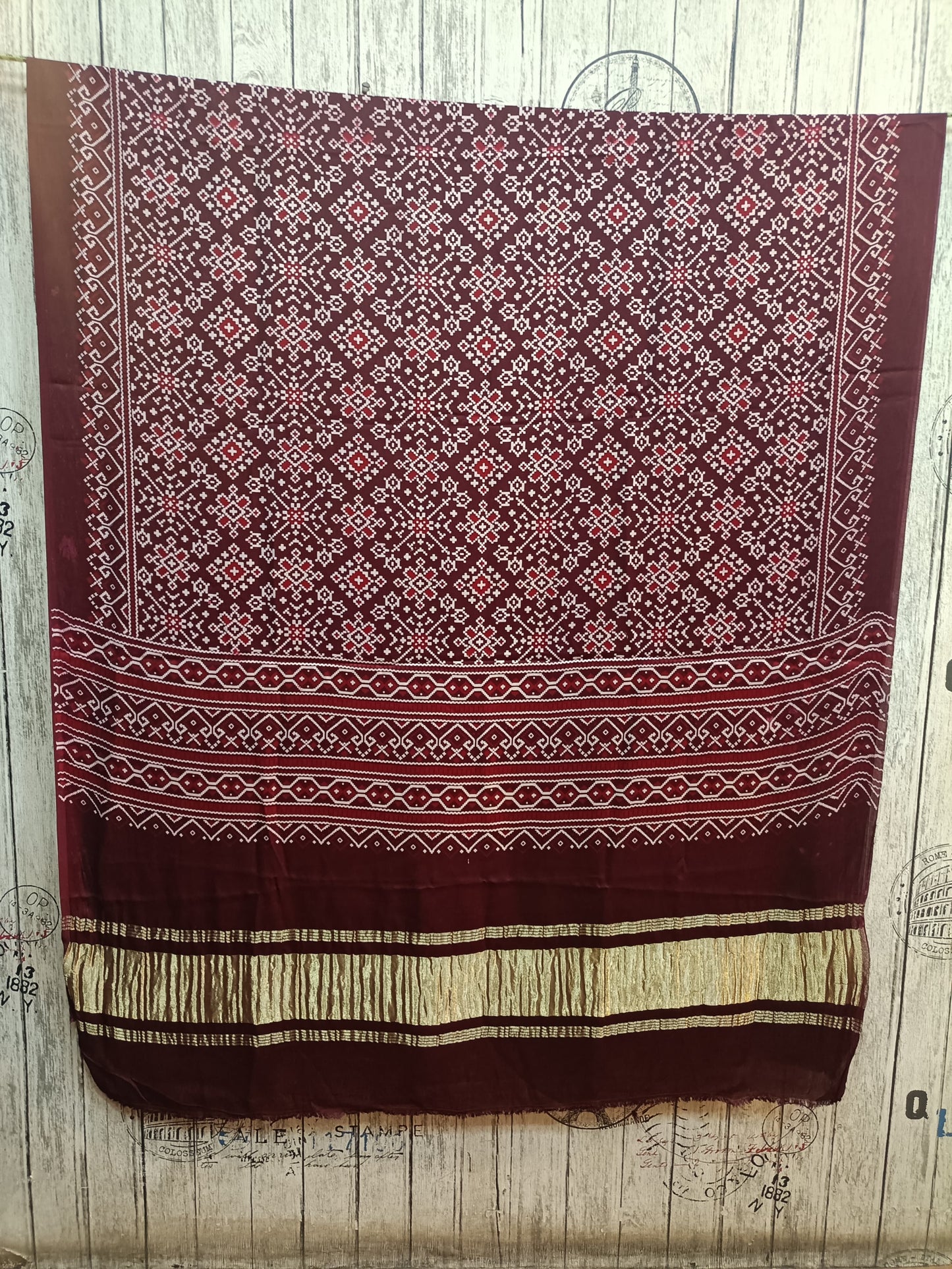 Maroon Patola Print Modal Silk Lagdi Patti Ajrakh Dupatta