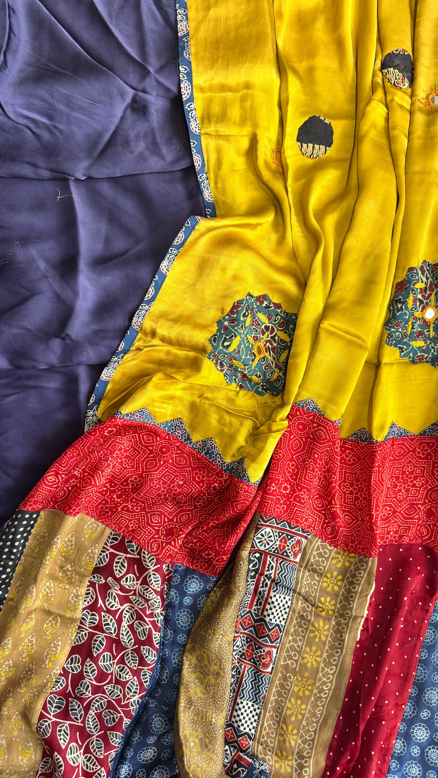 Navy Blue Solid Shade Modal Silk Suit Material with Mustard Modal Silk Applique Work Dupatta