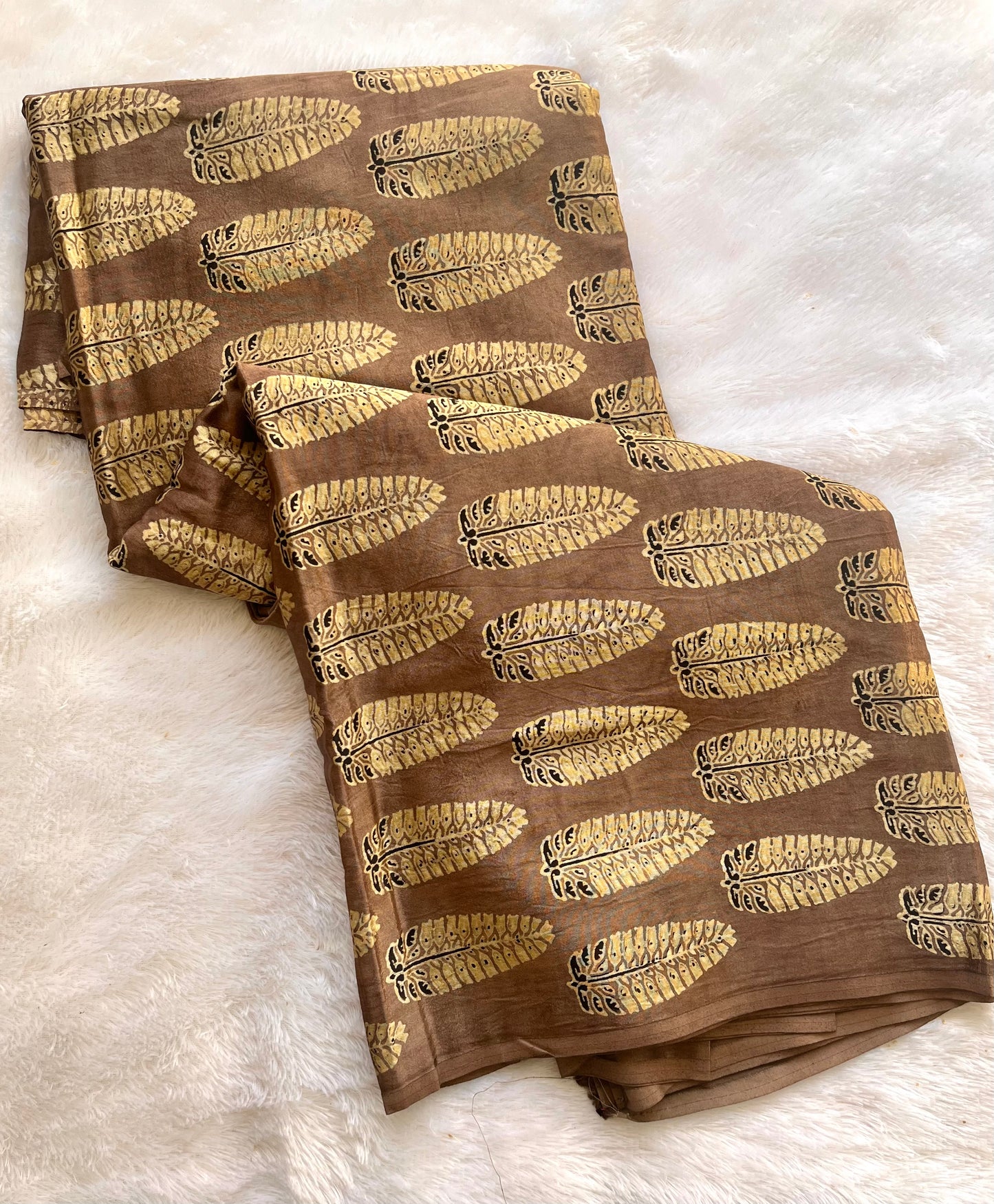 Beige Asopallav Motif Ajrakh Mashru Silk fabric