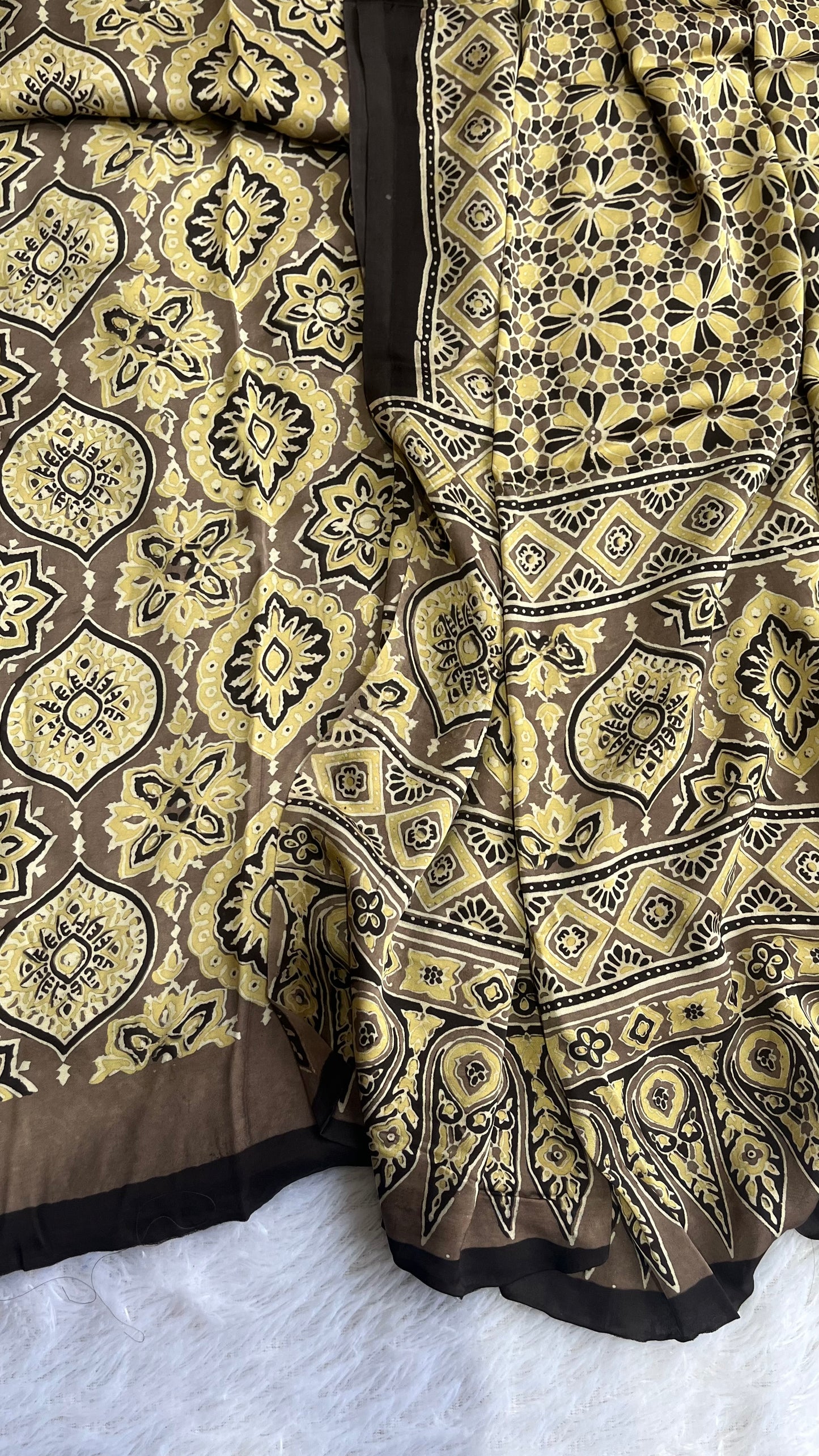 Beige Badaam Buti Modal Silk Hand Block Print 2pc Suit Material Set