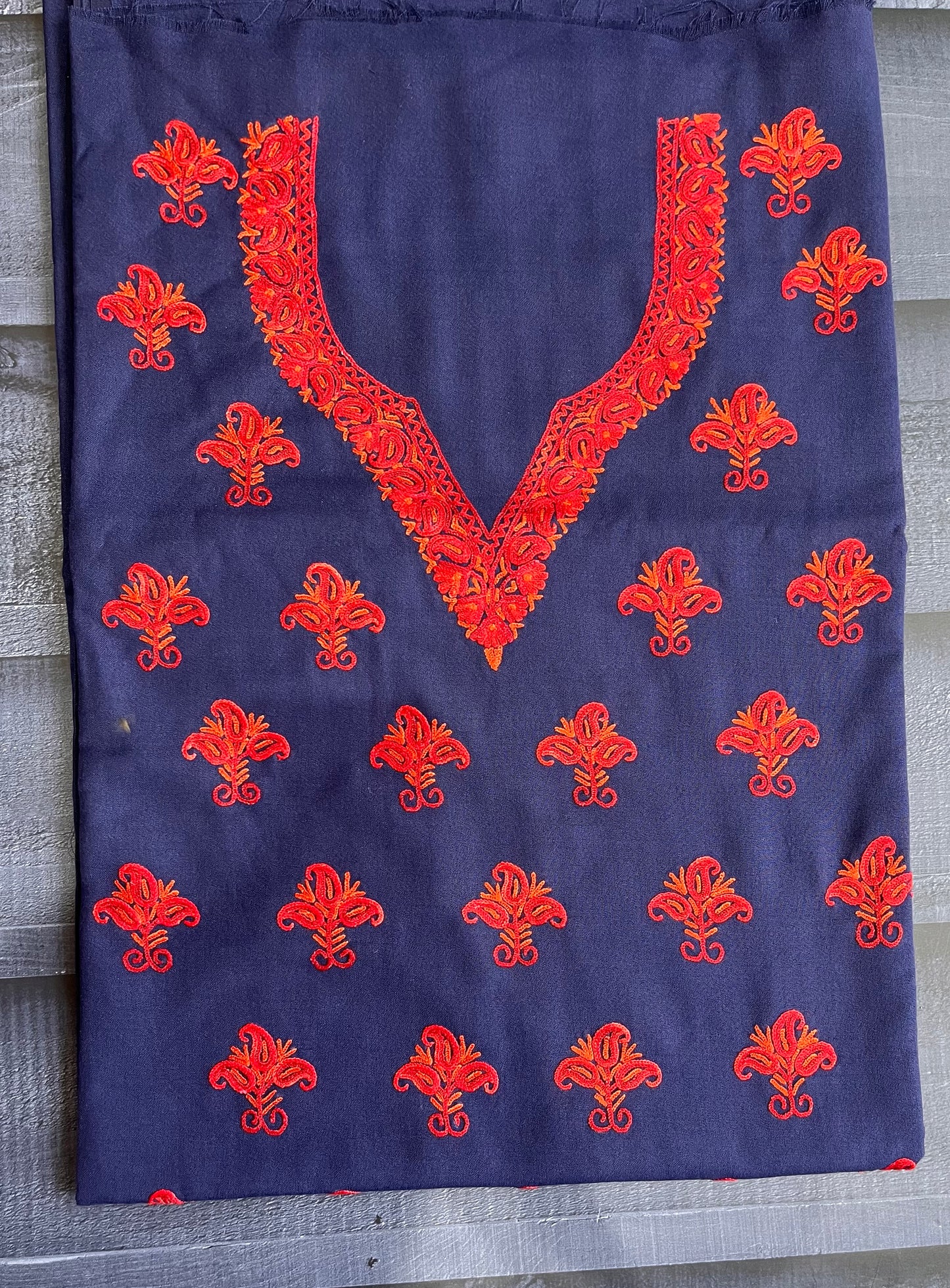 Navy Blue and Red Pure Cotton Kashmiri Aari Embroidered Co Ord 2 pc Set