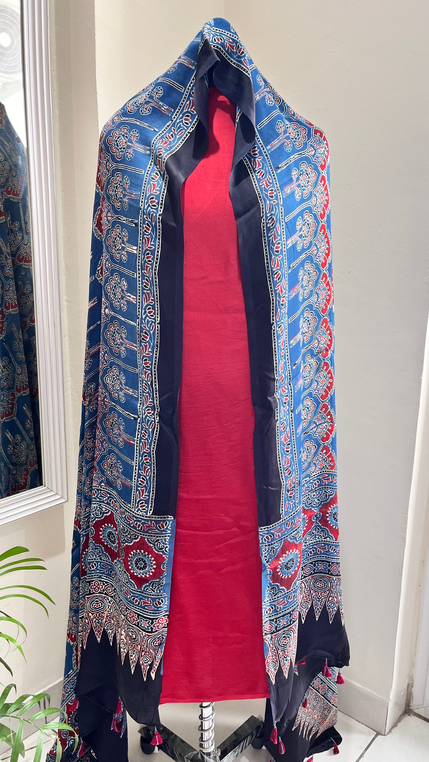 Maroon Solid Shade Modal Silk Suit Set with Blue Pure Modal Silk Dupatta