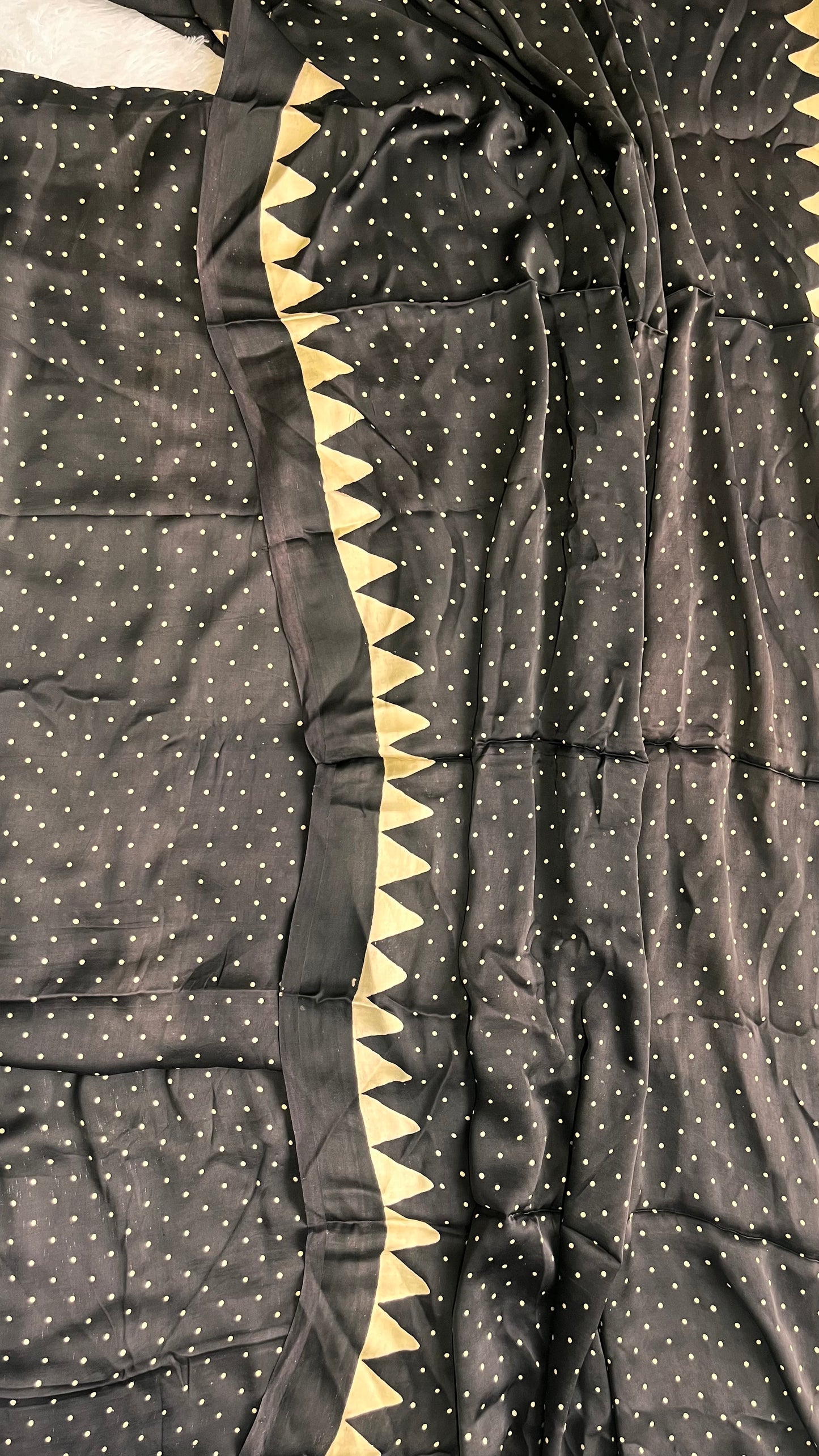 Black Polka Dotted Modal Silk Ajrakh Hand Block 2 pc Suit Set with Modal Silk Dupatta