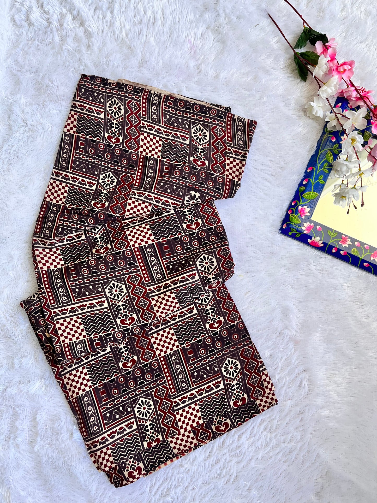 Black Abstract Motif Ajrakh  Pure Cotton Fabric