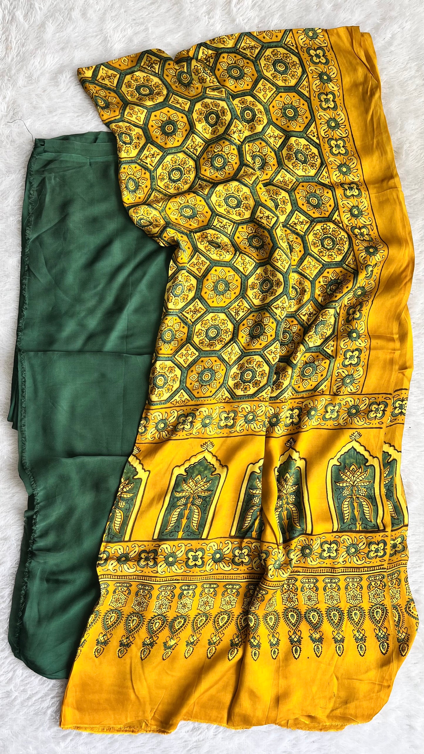 Bottle Green Solid Print Modal Silk 2pc Suit Material with Pure Modal Silk Dupatta