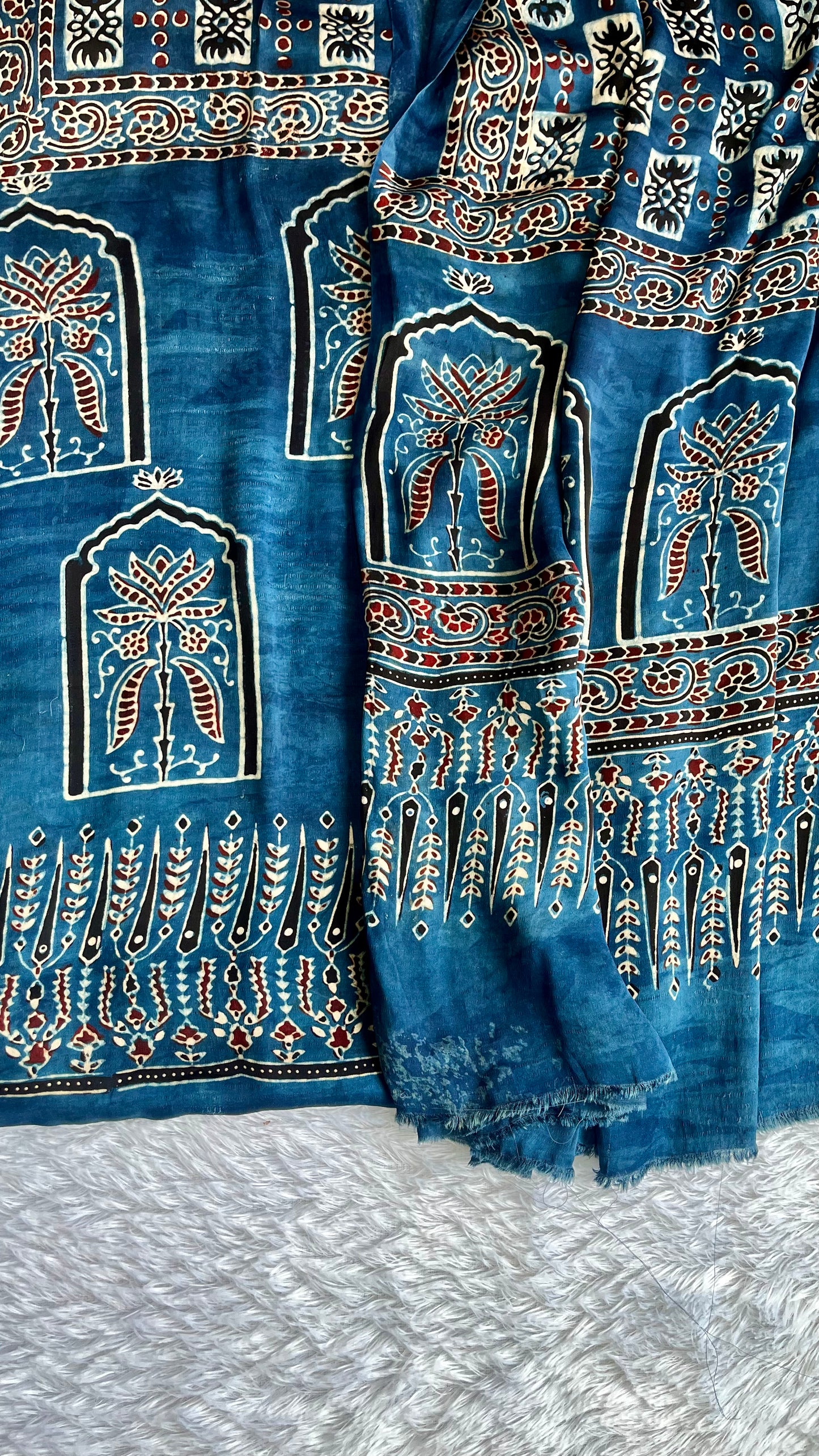 Deep Blue Jharokha Motif Modal Silk Ajrakh Hand Block 2 pc Suit Set