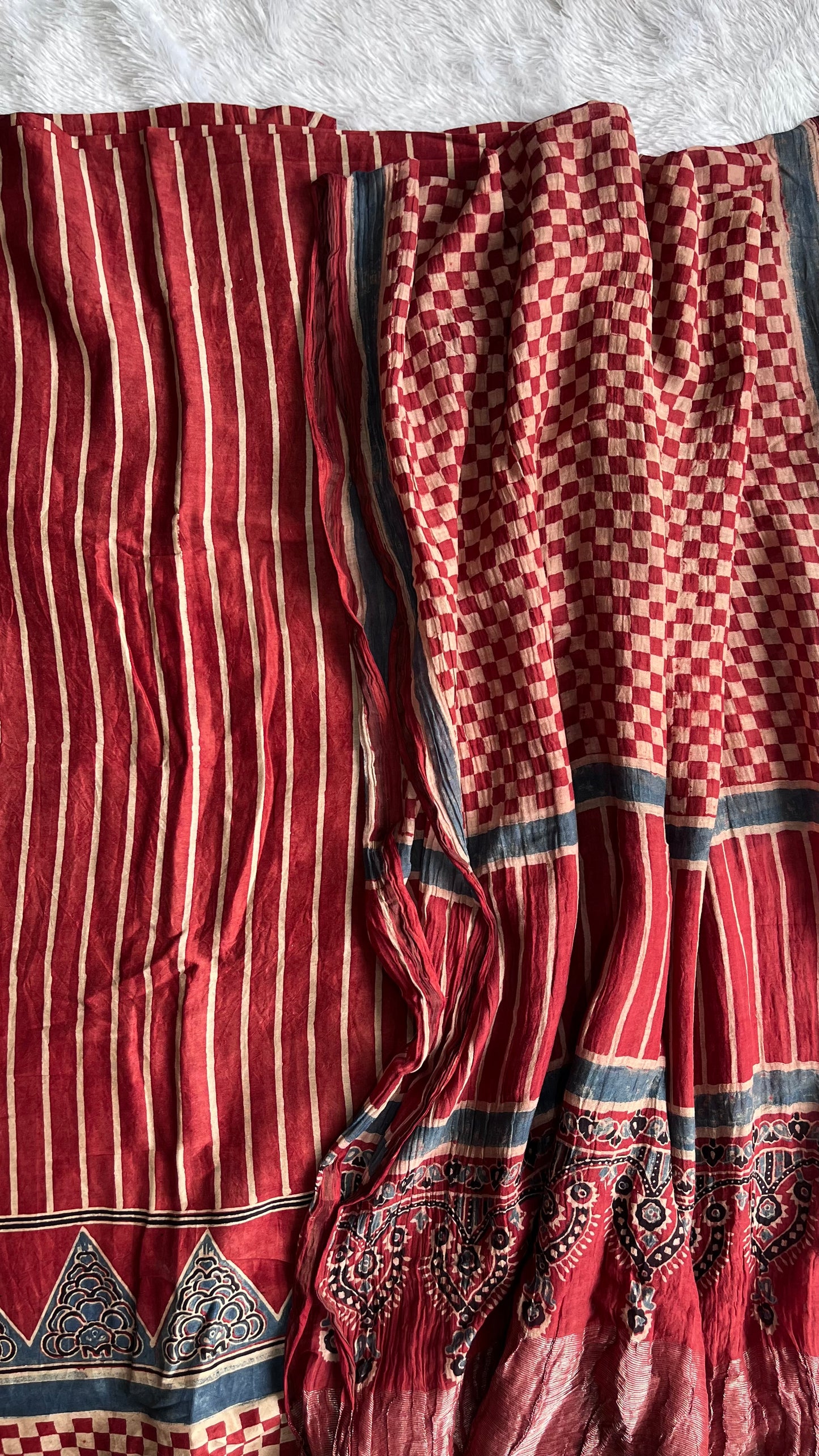 Maddar Red Dhaaridaar Chanderi Silk Cotton Ajrakh Hand Block Print 2pc Suit Material