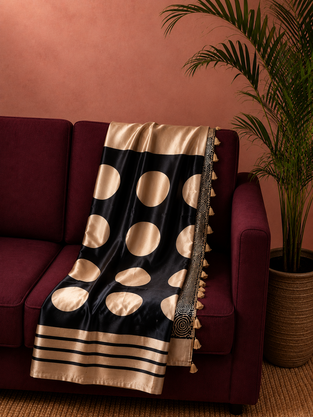 Kaali Bindu Ajrakh Hand Block Modal Silk Saree With Blouse