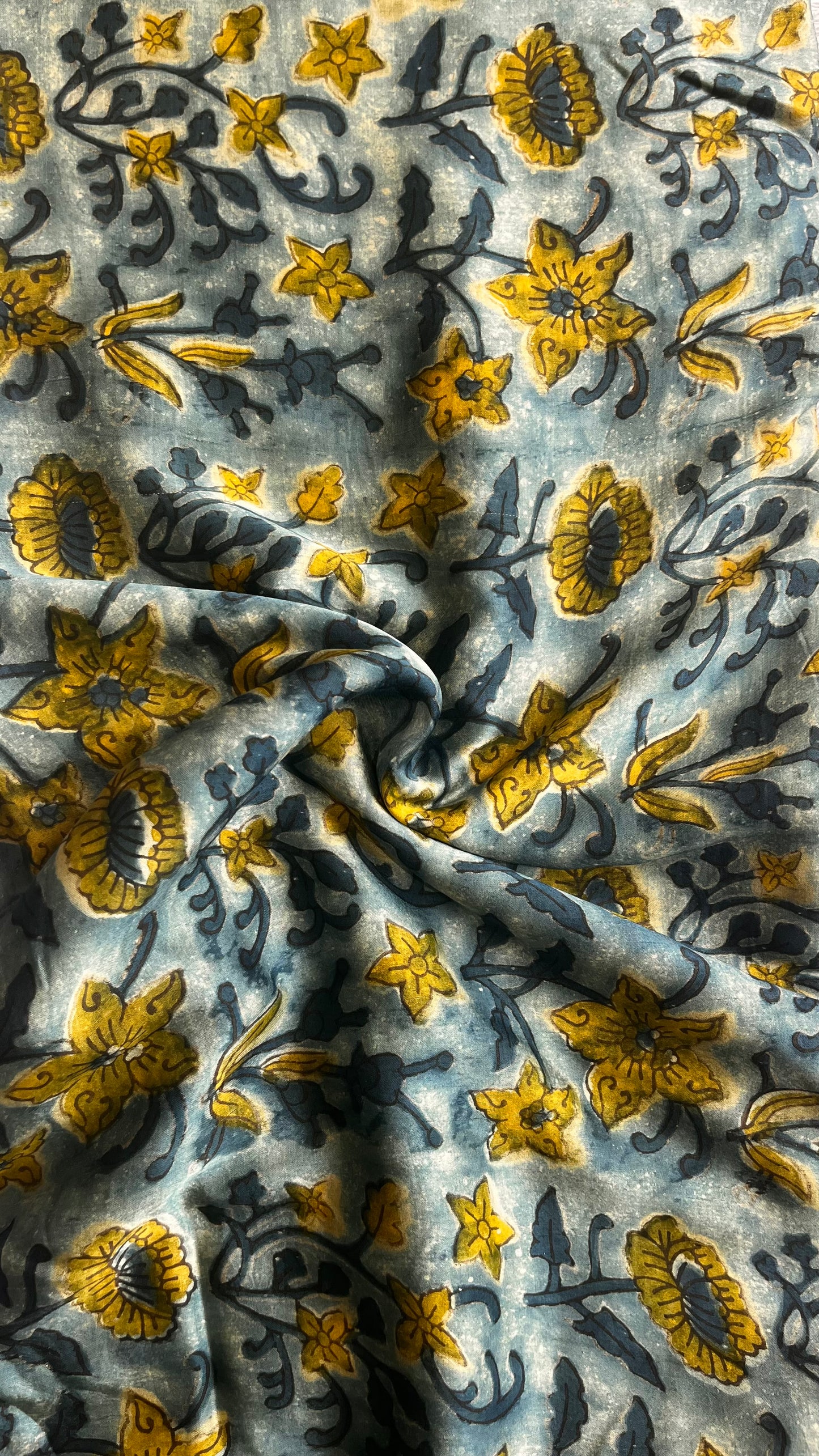 Steel Blue Shade Floral Motif Pure Modal Silk Fabric