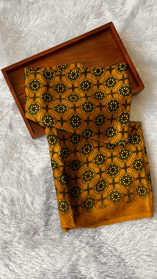 Mustard Yellow Flower Buti Mashru Silk Blouse Piece