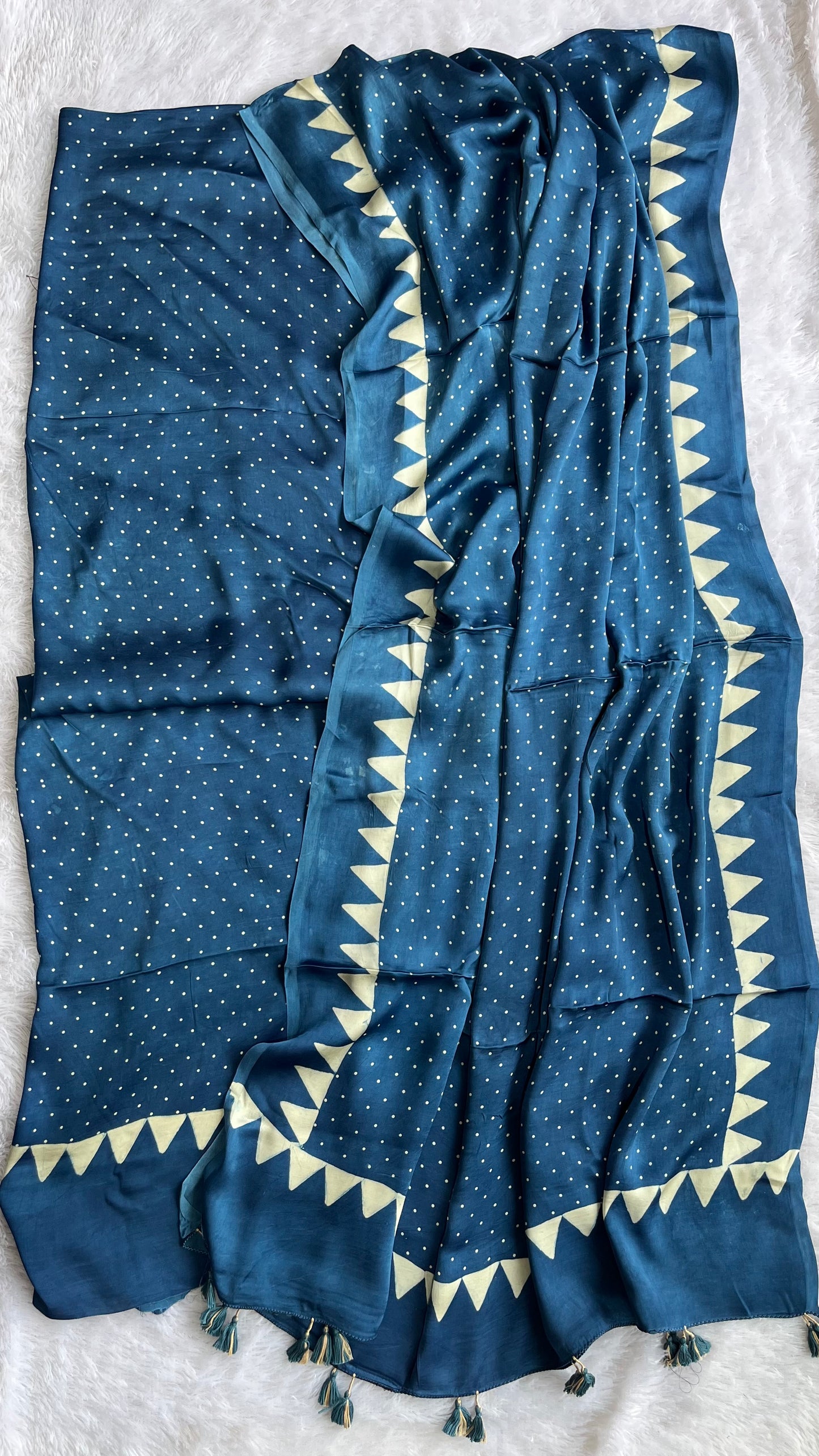 Indigo Polka Dotted Buti Modal Silk 2pc Suit Material Set with Modal Silk Dupatta