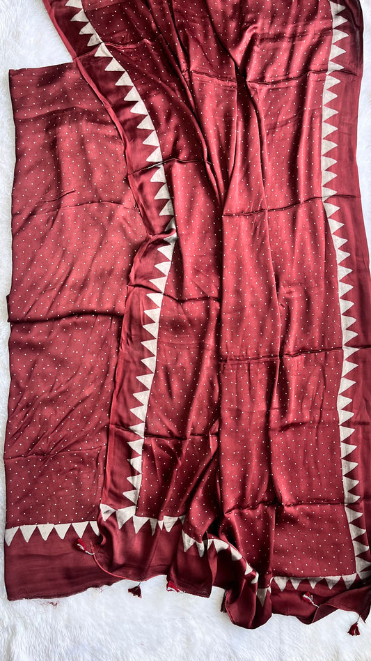 Caramel Shade Polka Dotted Modal Silk Ajrakh Natural Dyed Hand Block Print 2pc Suit Material Set