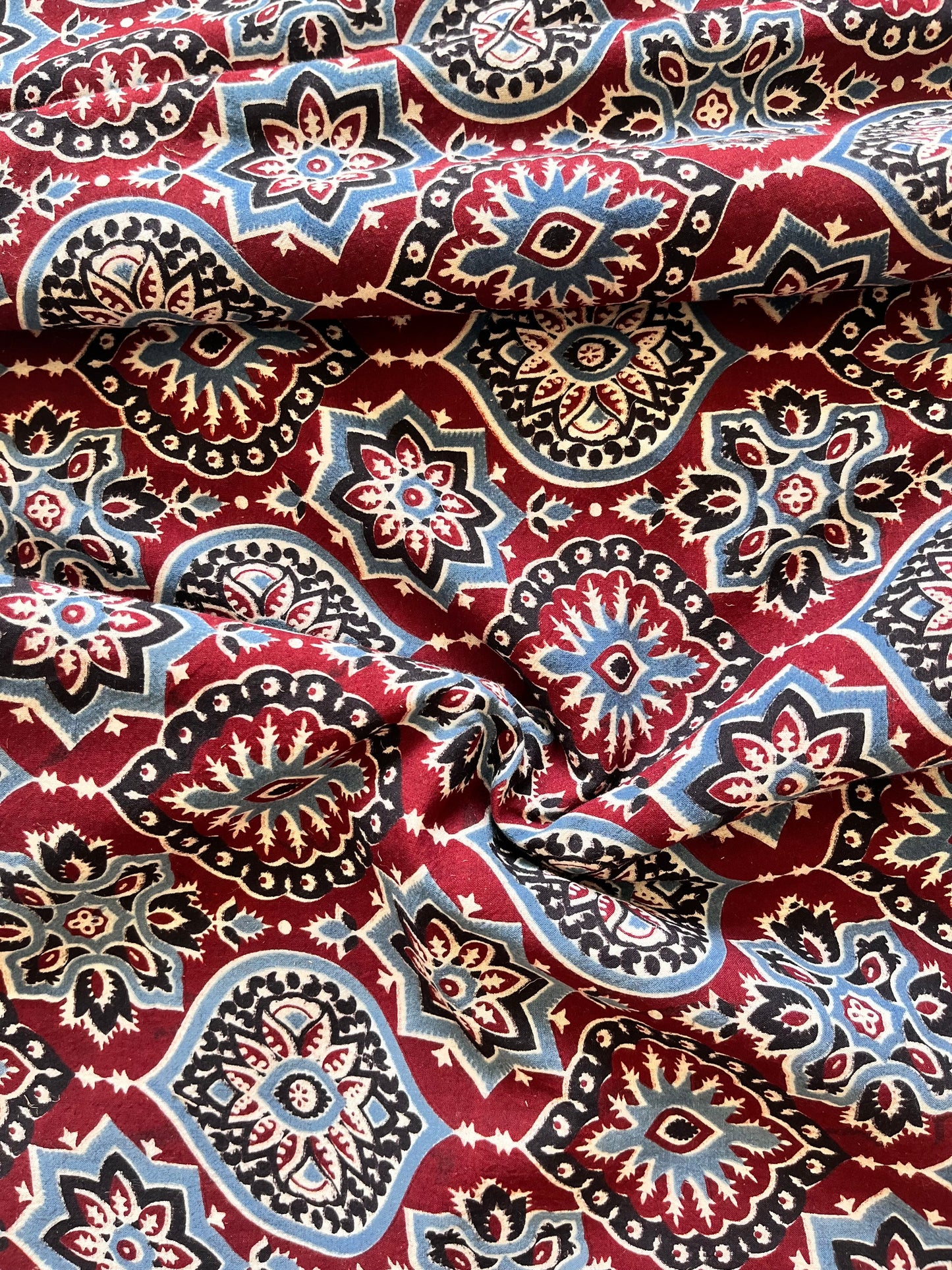 Red Classic Motif Ajrakh Pure Cotton Fabric