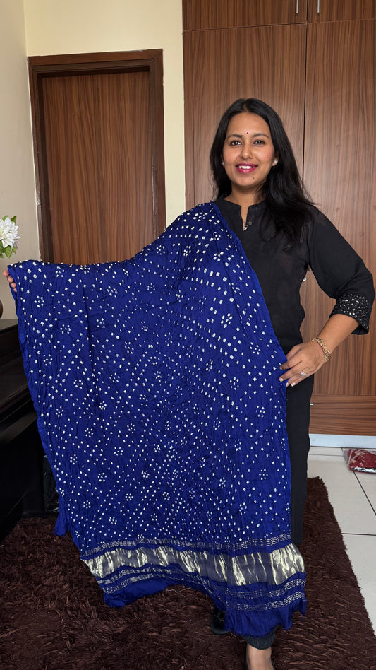 Navy Blue Shade Bandhej Modal Silk Dupatta with Lagdi Patti