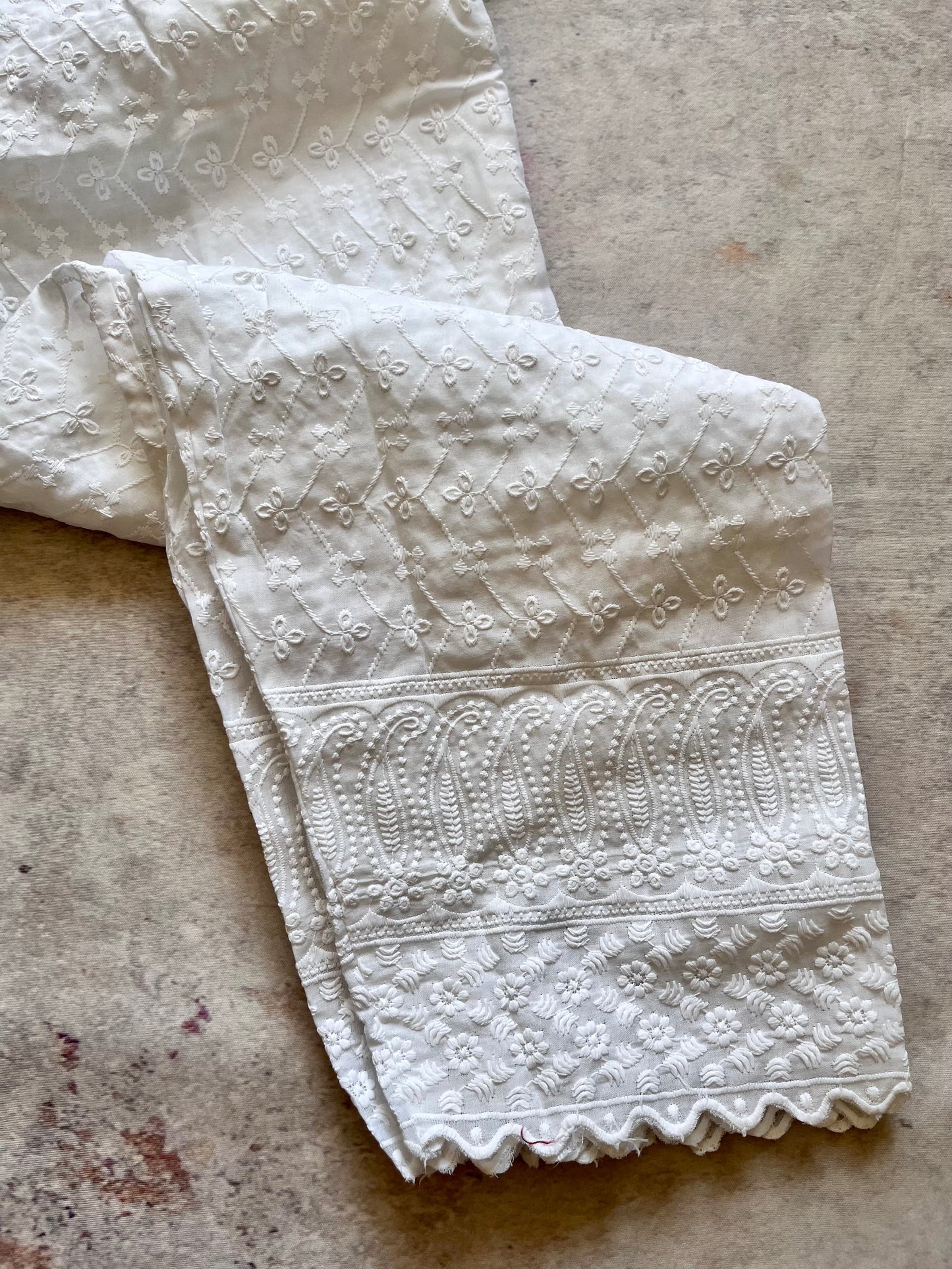 White Cotton Pants with Full Chikankari Work