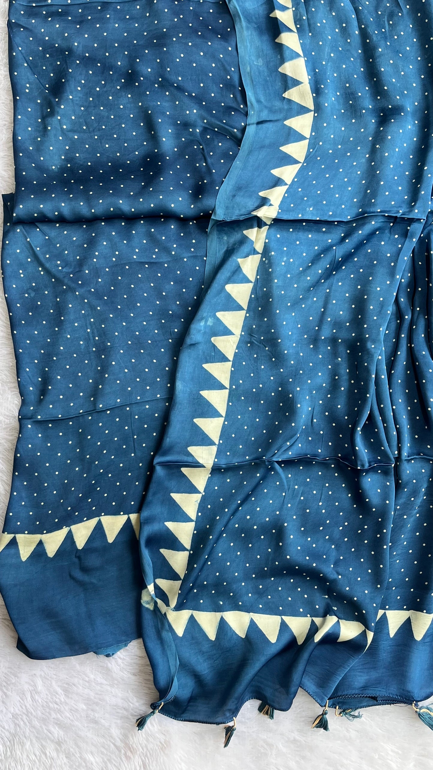 Indigo Polka Dotted Buti Modal Silk 2pc Suit Material Set with Modal Silk Dupatta