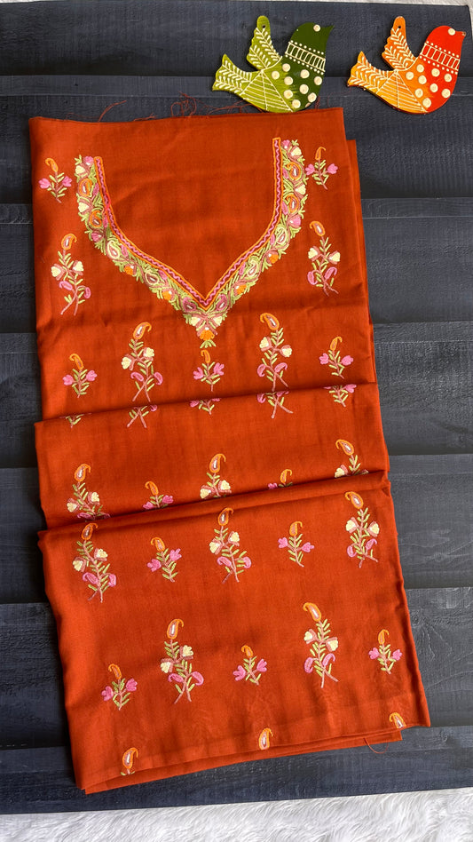 Caramel Shade Pure Cotton Kashmiri Aari Embroidered Co Ord 2 pc Set