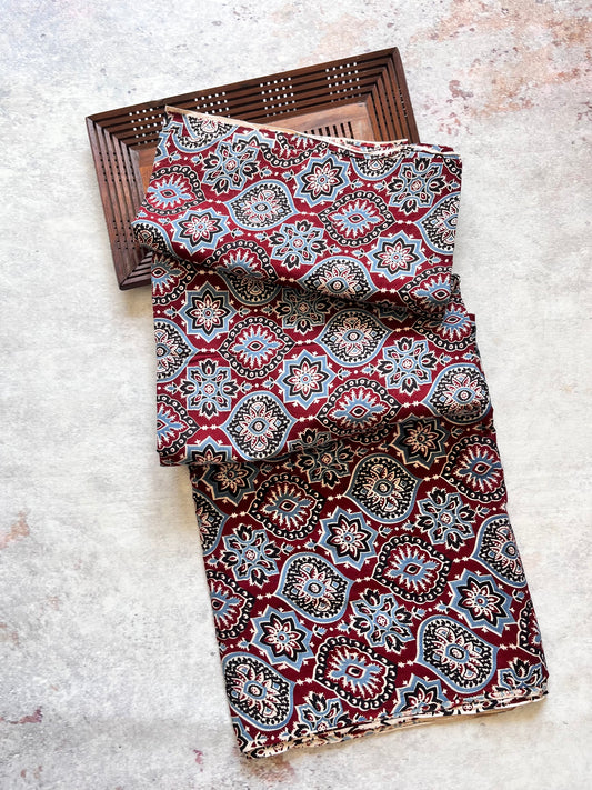 Red Classic Motif Ajrakh Pure Cotton Fabric