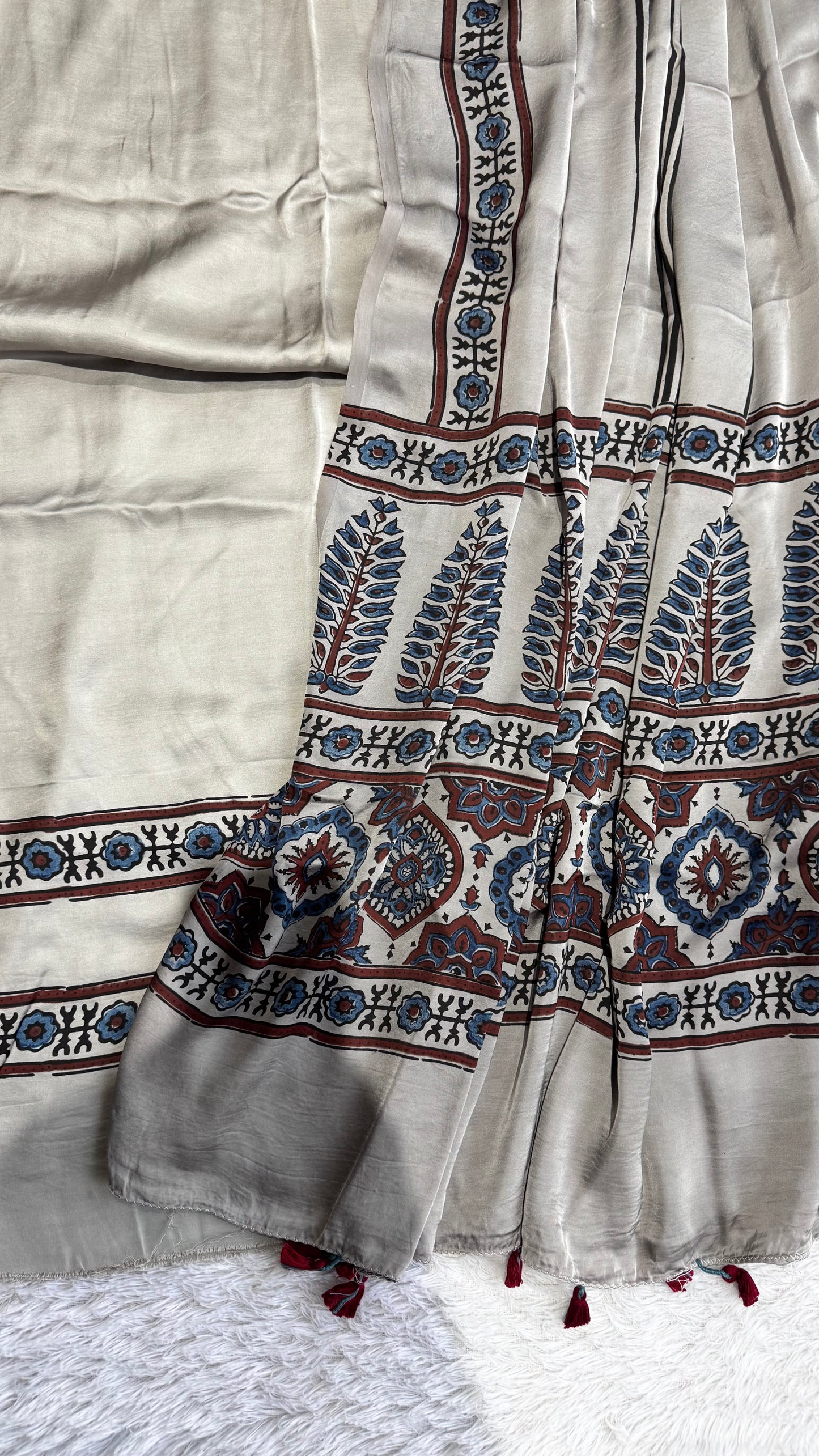 Cement Grey Shade Pure Modal Silk Suit Material with Modal Silk Applique Work Dupatta