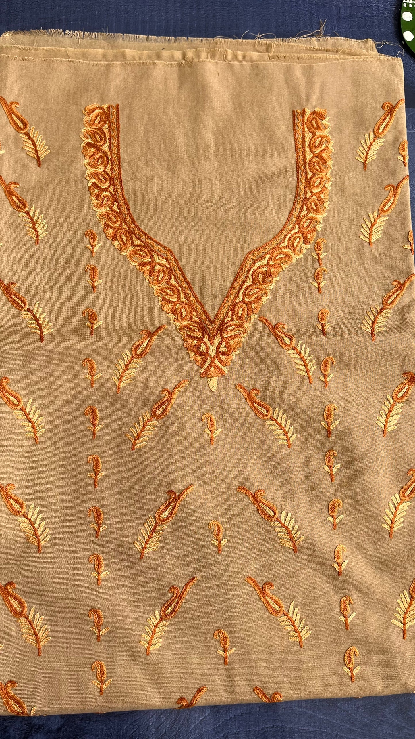 Biscuit Shade Pure Cotton Kashmiri Aari Embroidered Co Ord 2 pc Set