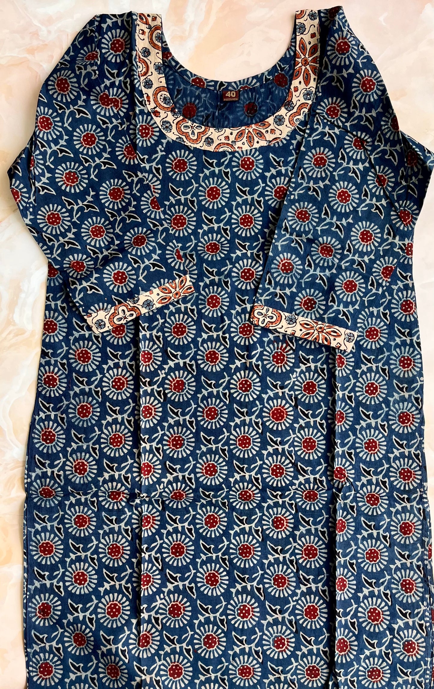 Blue and Cream Pure Cotton Ajrakh Kurti