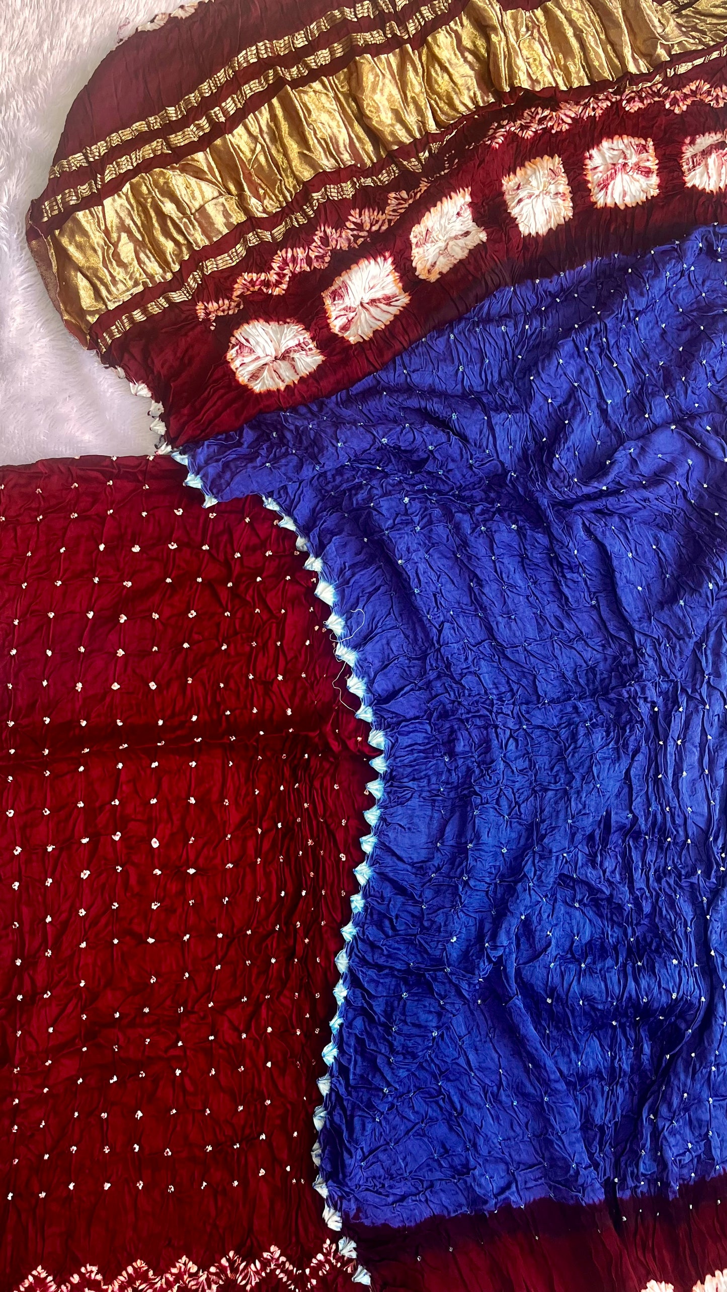 Maroon and Blue Bandhej Handblock Print Modal Silk Hand Block Print Suit Material Set with lagdo Patti Dupatta