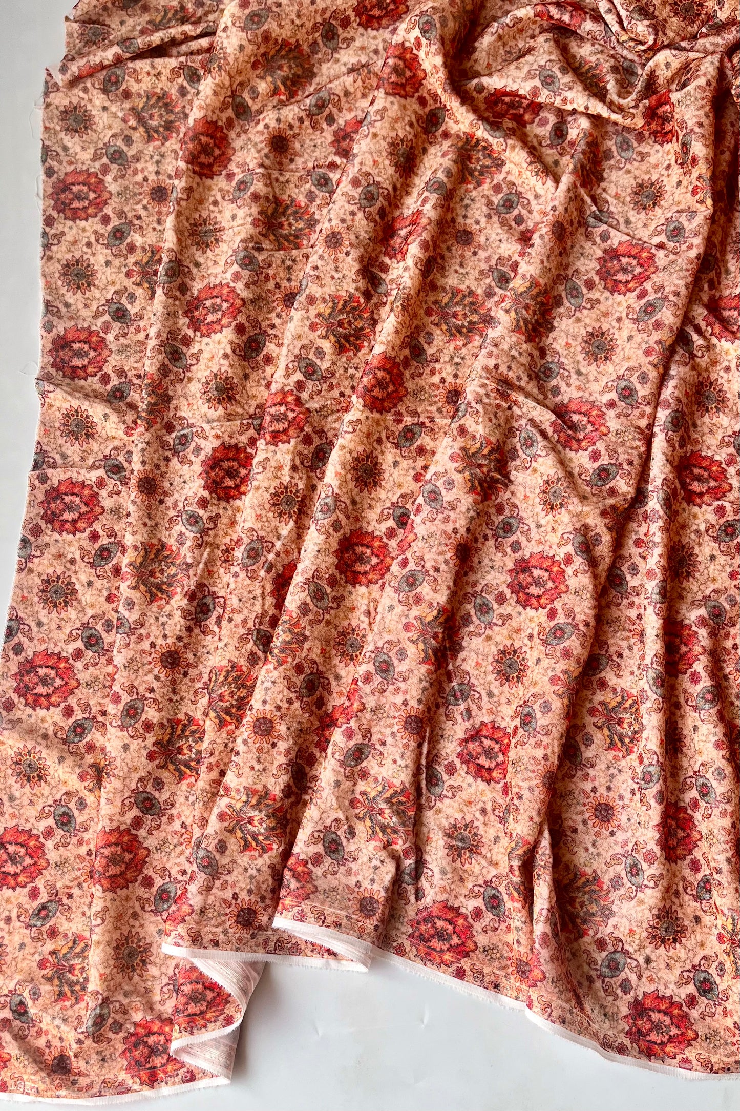 Floral Cream Colour Digital Print Pure Velvet Fabric