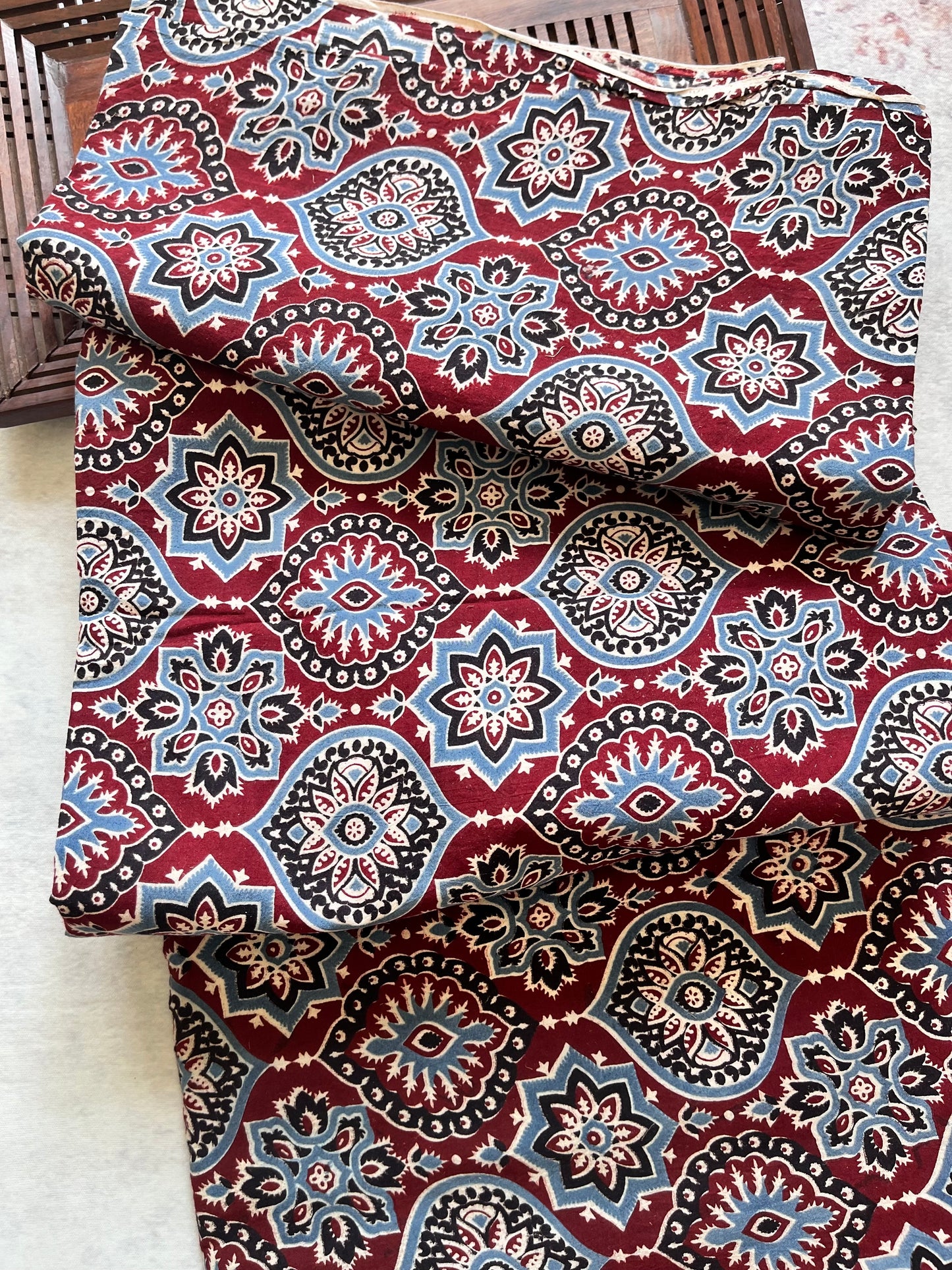 Red Classic Motif Ajrakh Pure Cotton Fabric