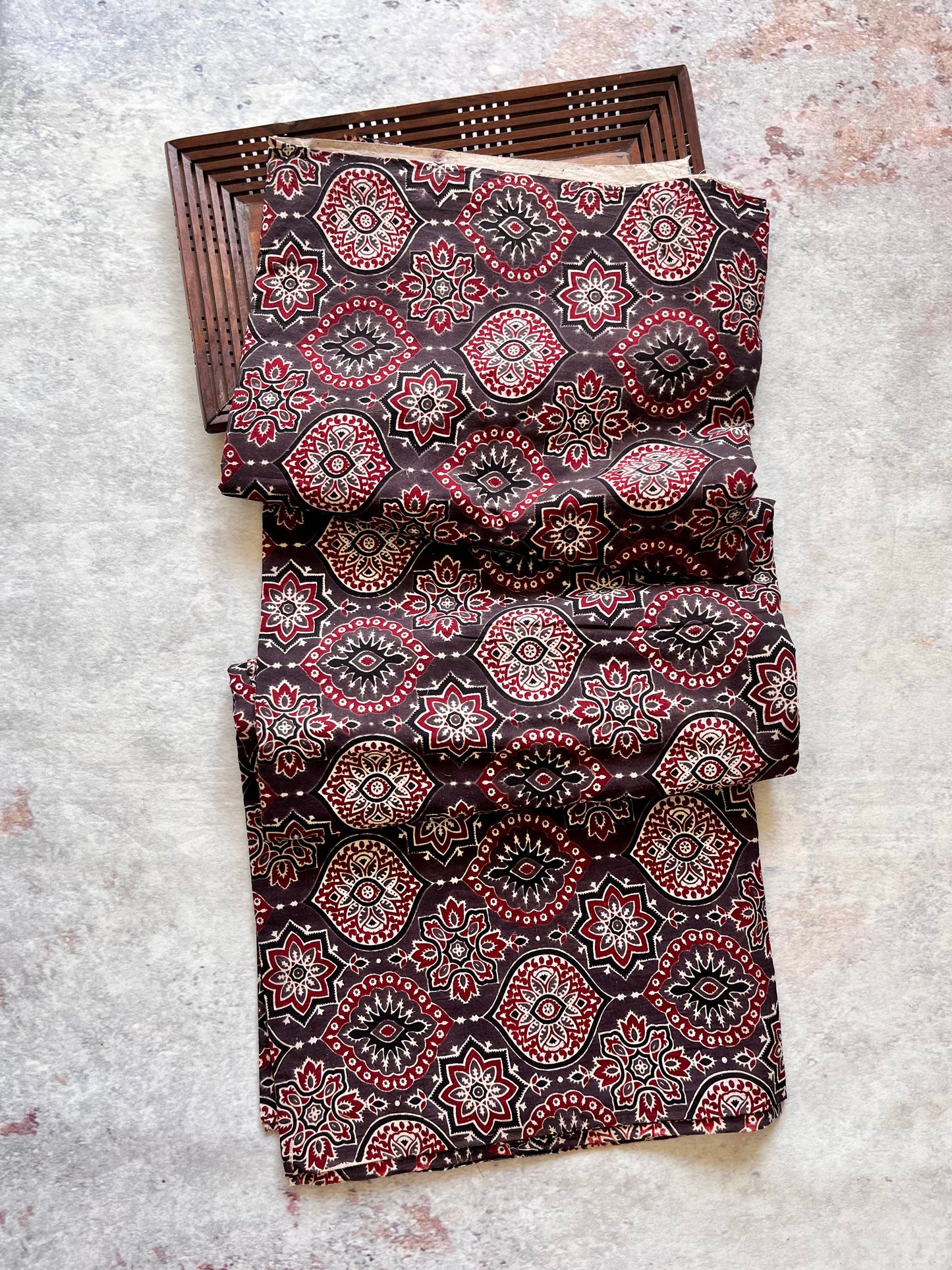 Brown Classic Motif Ajrakh Pure Cotton Fabric